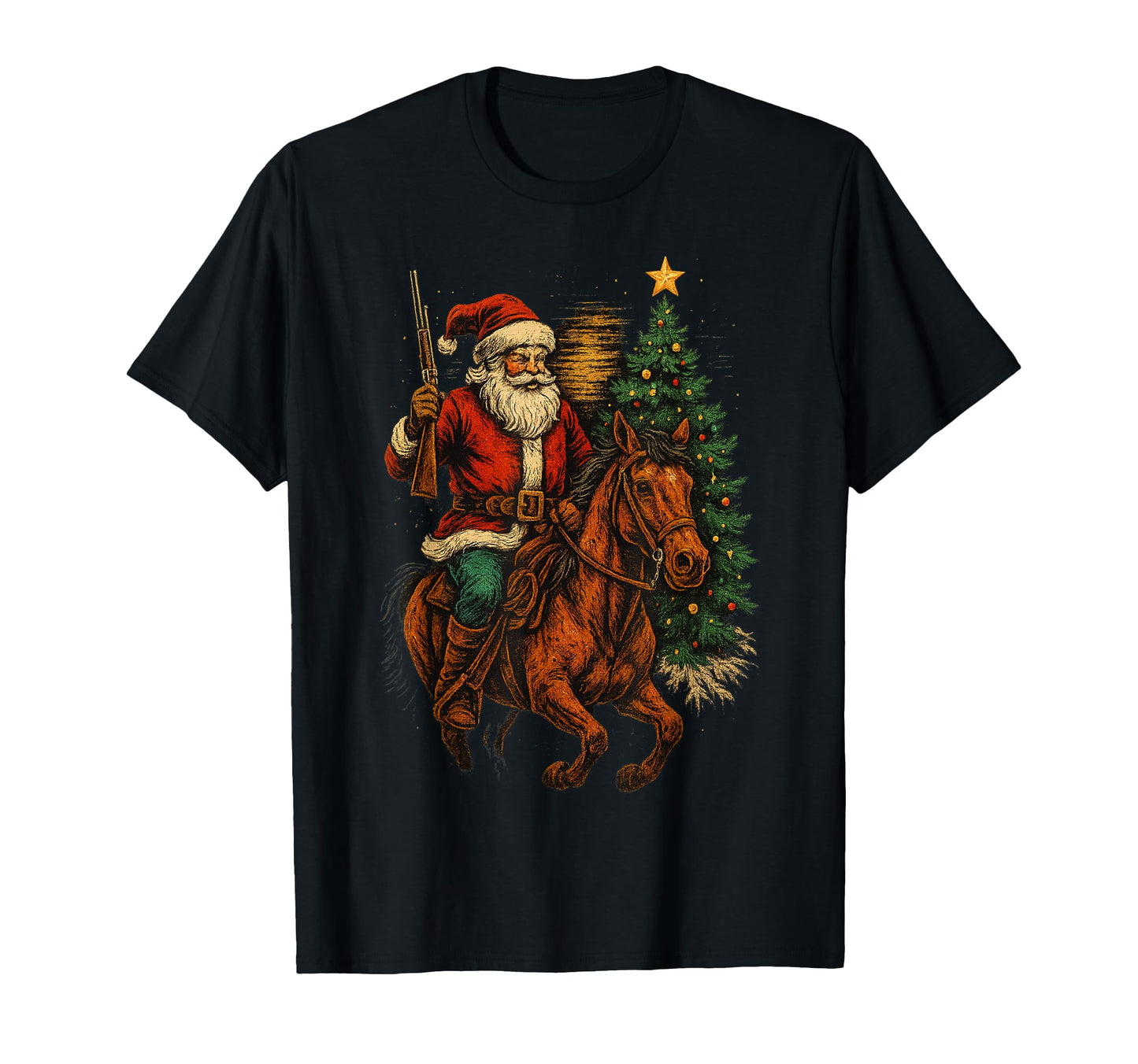 Santa Claus Cowboy Tree Funny Cowboy T-Shirt - Streetwear Style for Adults - T-Shirt, Sweatshirt, Hoodie