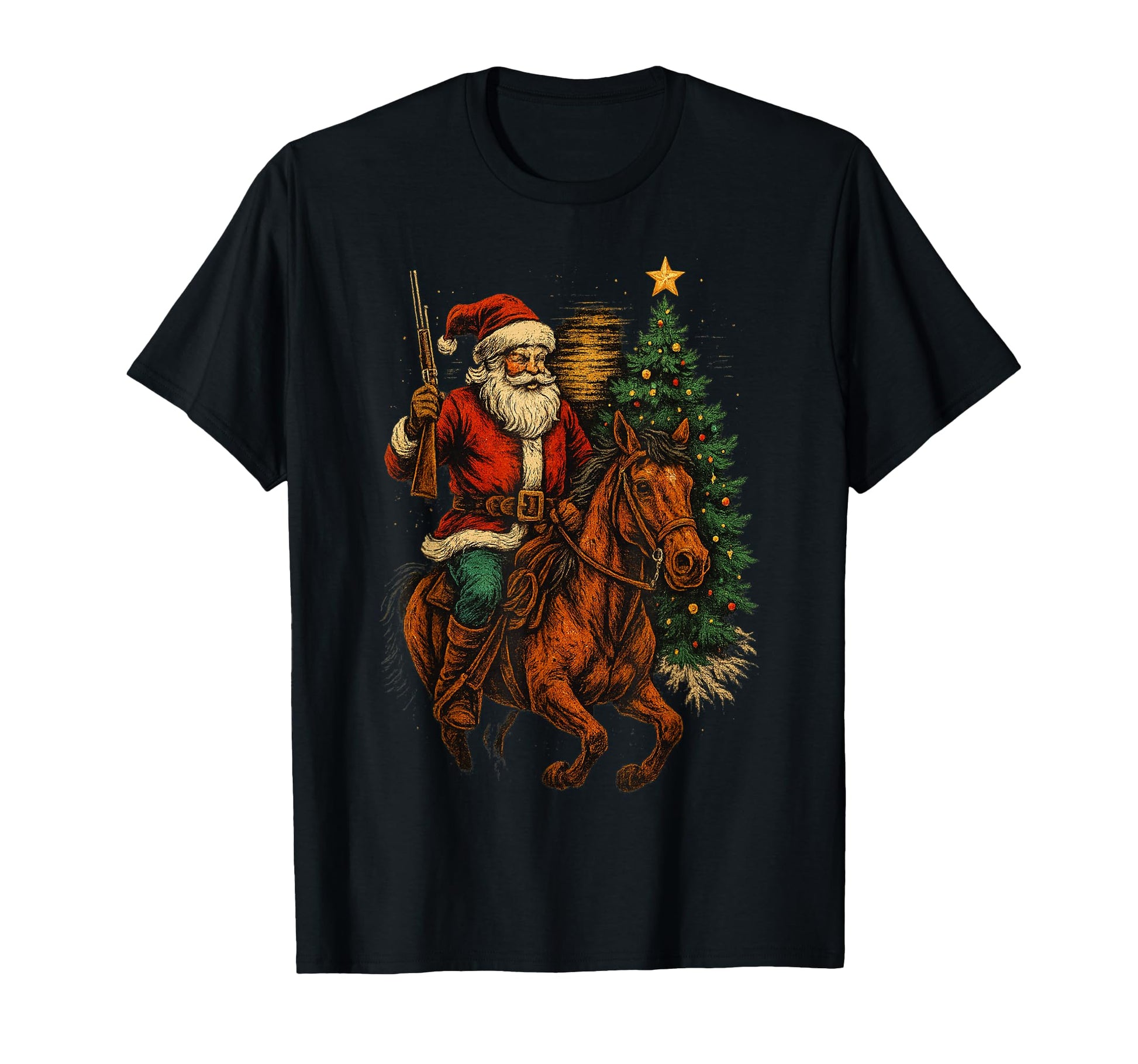 Santa Claus Cowboy Tree Funny Cowboy T-Shirt - Streetwear Style for Adults - T-Shirt, Sweatshirt, Hoodie