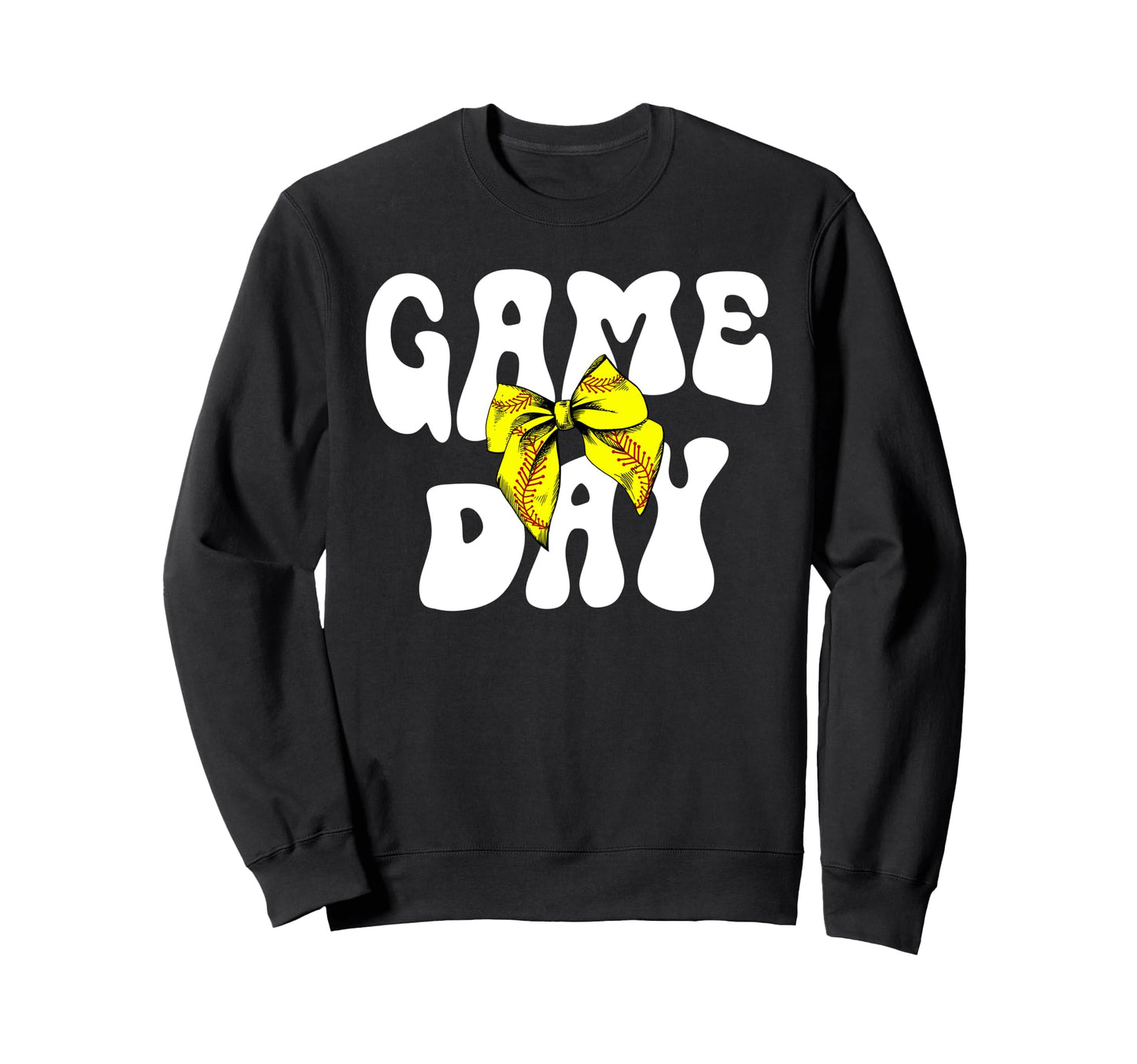 Groovy Softball Game Day Bow Game Sweatshirt - Custom Art Print Men Women - T-Shirt, Sweatshirt, Hoodie