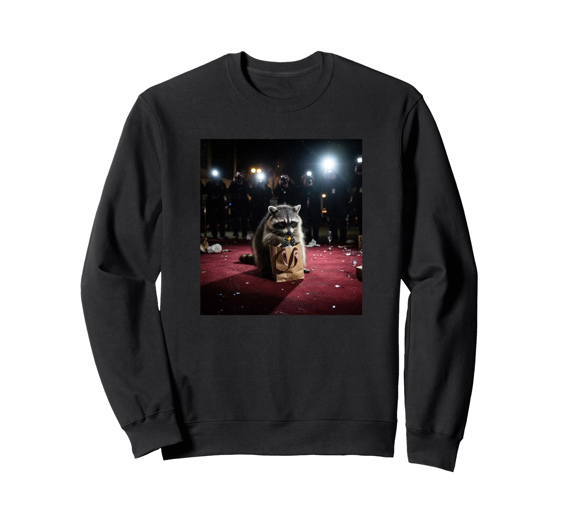 Funny Raccoon Raiding Red Carpet Party Sweatshirt - Novelty Apparel Unisex - T-Shirt, Sweatshirt, Hoodie
