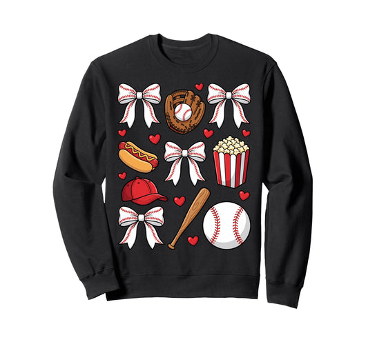 Baseball Coquette Bow Mom Mama Sweatshirt - Aesthetic Graphic for Adults - T-Shirt, Sweatshirt, Hoodie