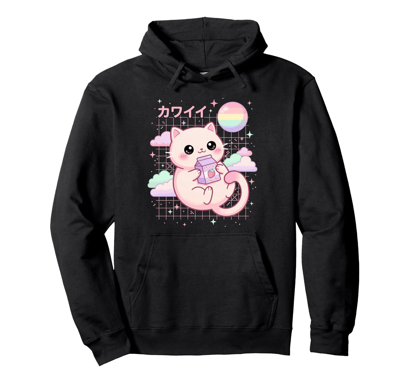 Cat Strawberry Milk Anime 90S Hoodie - Casual Everyday Wear Men Women - T-Shirt, Sweatshirt, Hoodie