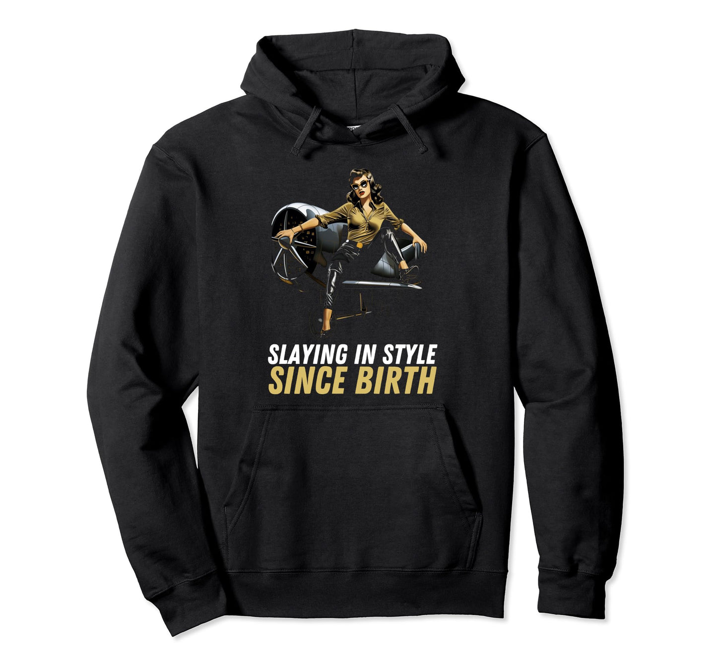 Pin Up Military Aircraft Slaying Since Hoodie - Minimalist Print Unisex - T-Shirt, Sweatshirt, Hoodie