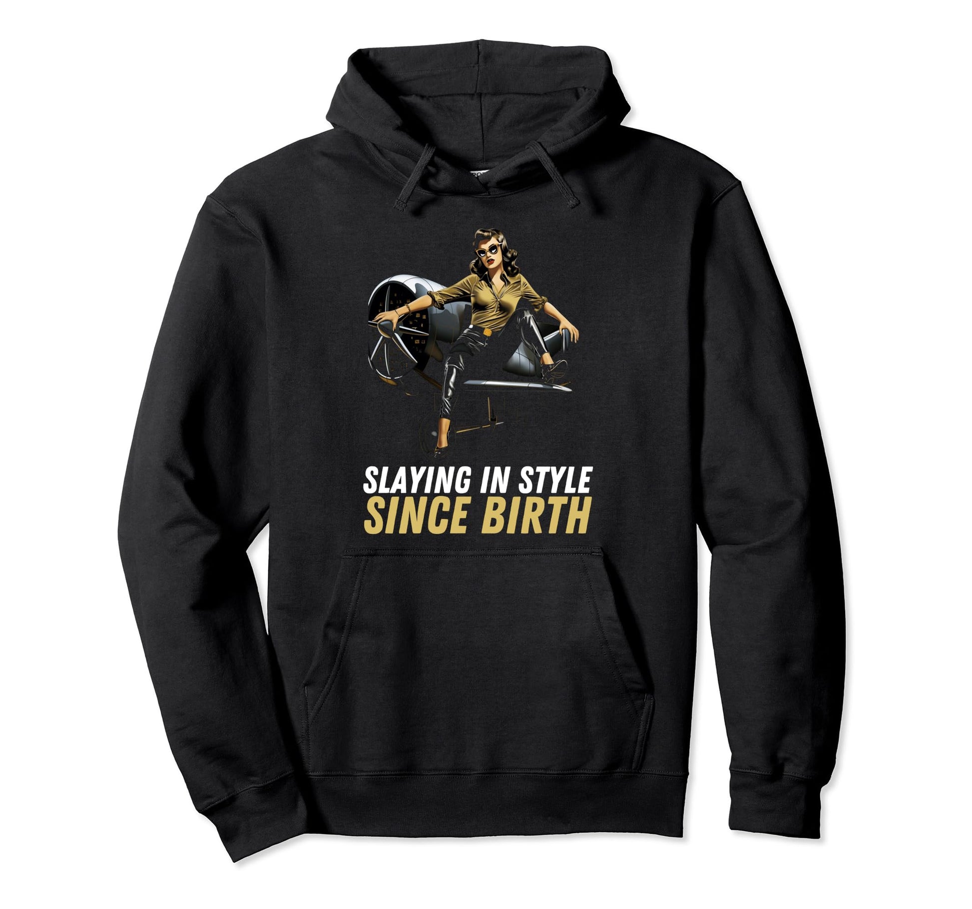 Pin Up Military Aircraft Slaying Since Hoodie - Minimalist Print Unisex - T-Shirt, Sweatshirt, Hoodie