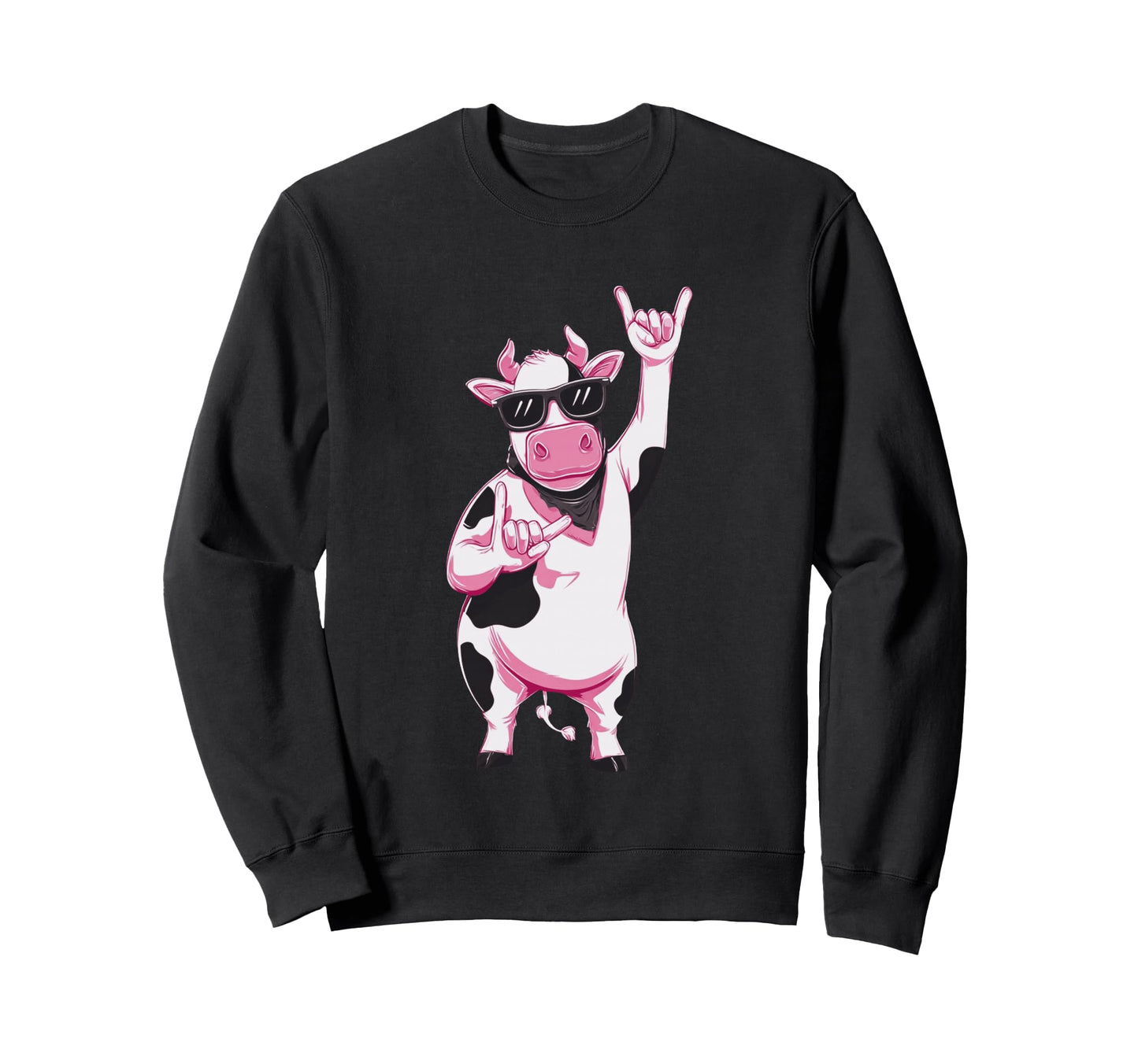 Cow Bandana Double Rock Signs Punk Sweatshirt - Streetwear Style Unisex - T-Shirt, Sweatshirt, Hoodie