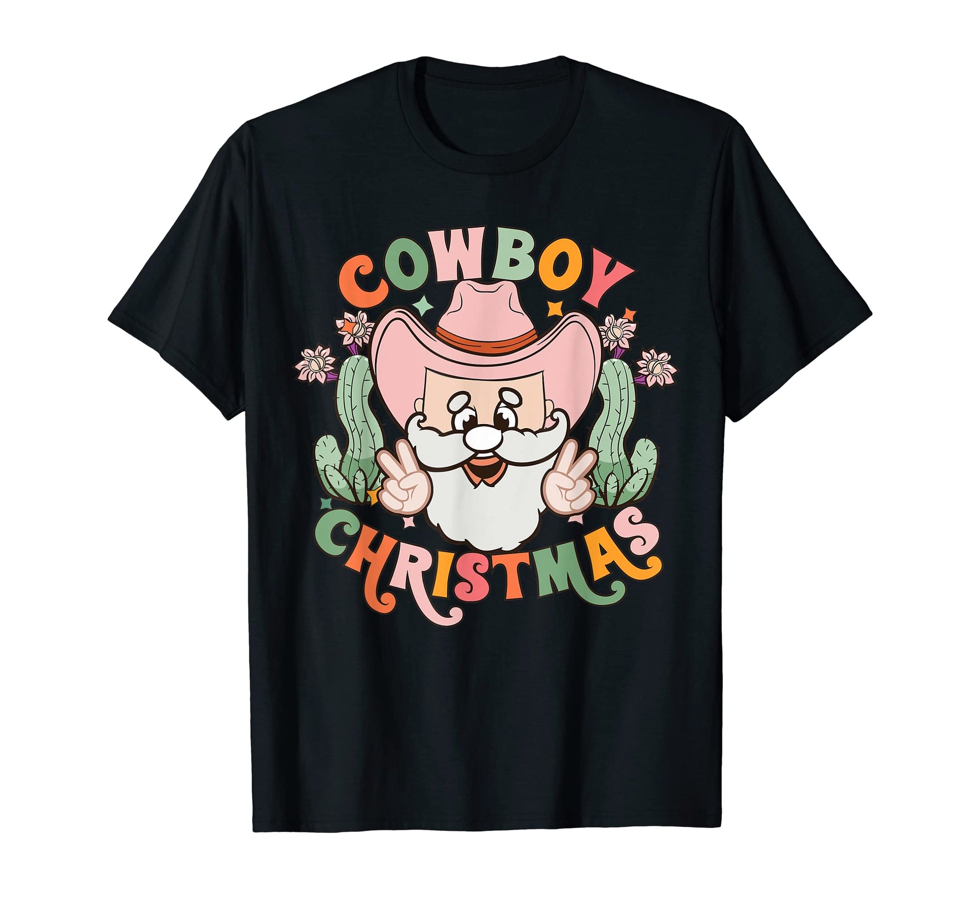 Groovy Cowboy Santa Claus Western T-Shirt - Graphic Print Unisex - T-Shirt, Sweatshirt, Hoodie