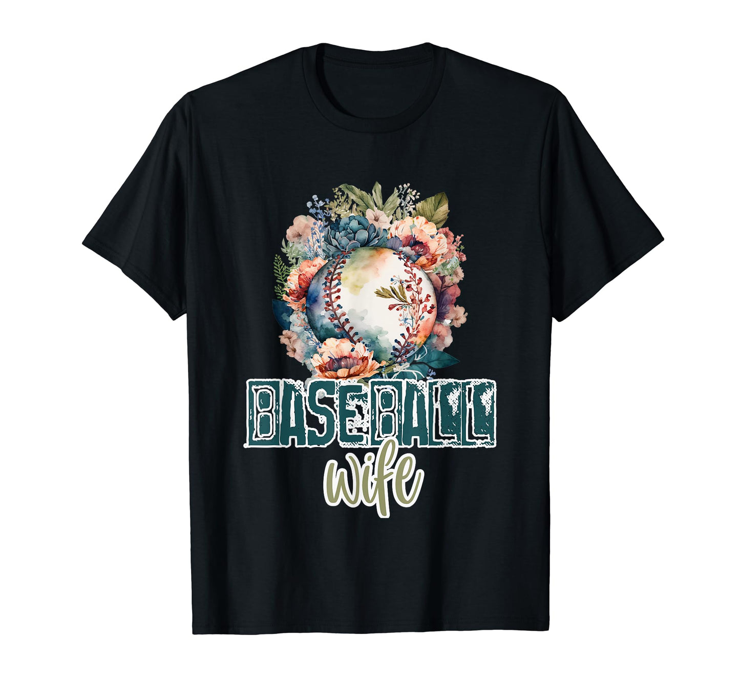 Artsy Baseball Wife Flowers Unique Game T-Shirt - Graphic Print for Adults - T-Shirt, Sweatshirt, Hoodie