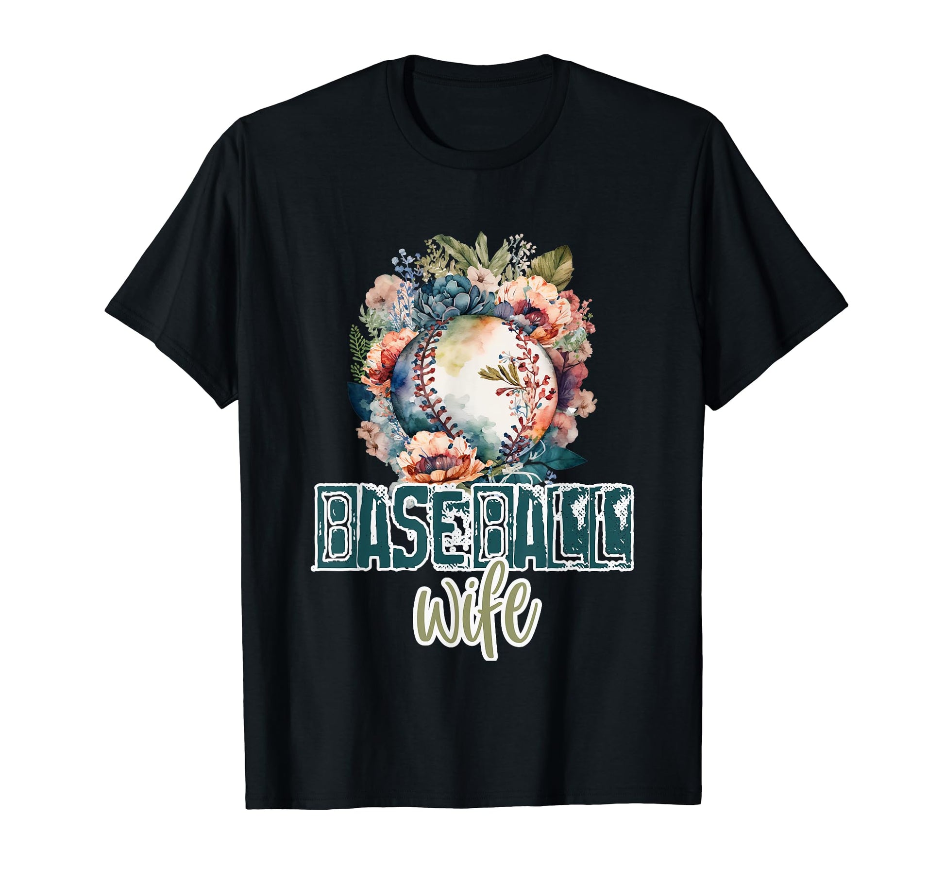 Artsy Baseball Wife Flowers Unique Game T-Shirt - Graphic Print for Adults - T-Shirt, Sweatshirt, Hoodie