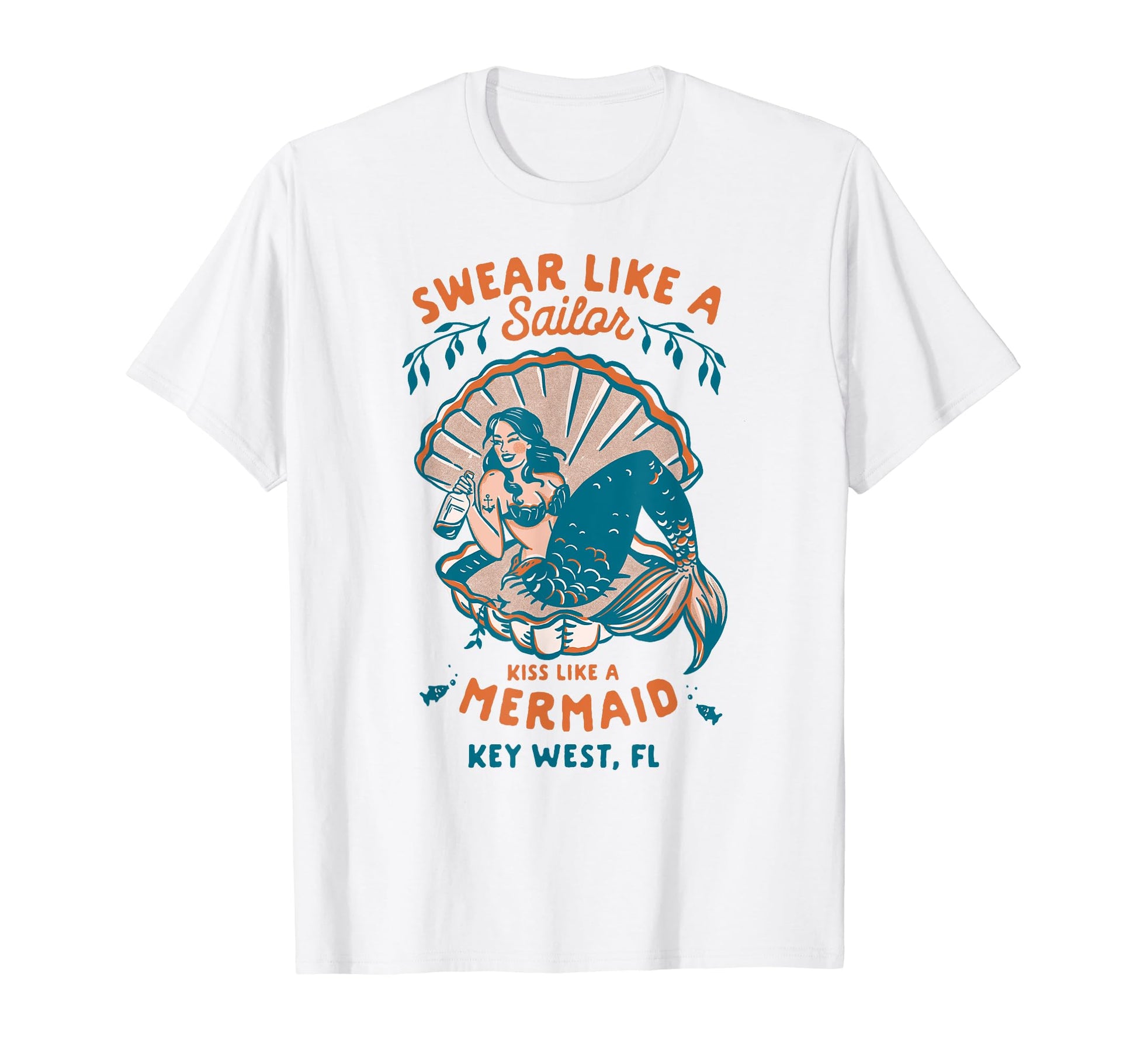 Key West Florida Funny Mermaid Clam Shell T-Shirt - Graphic Print Men Women - T-Shirt, Sweatshirt, Hoodie