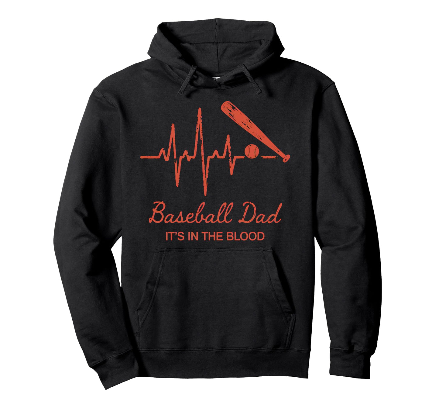 Baseball Heartbeat Baseball Dad Hoodie - Novelty Apparel for Adults - T-Shirt, Sweatshirt, Hoodie