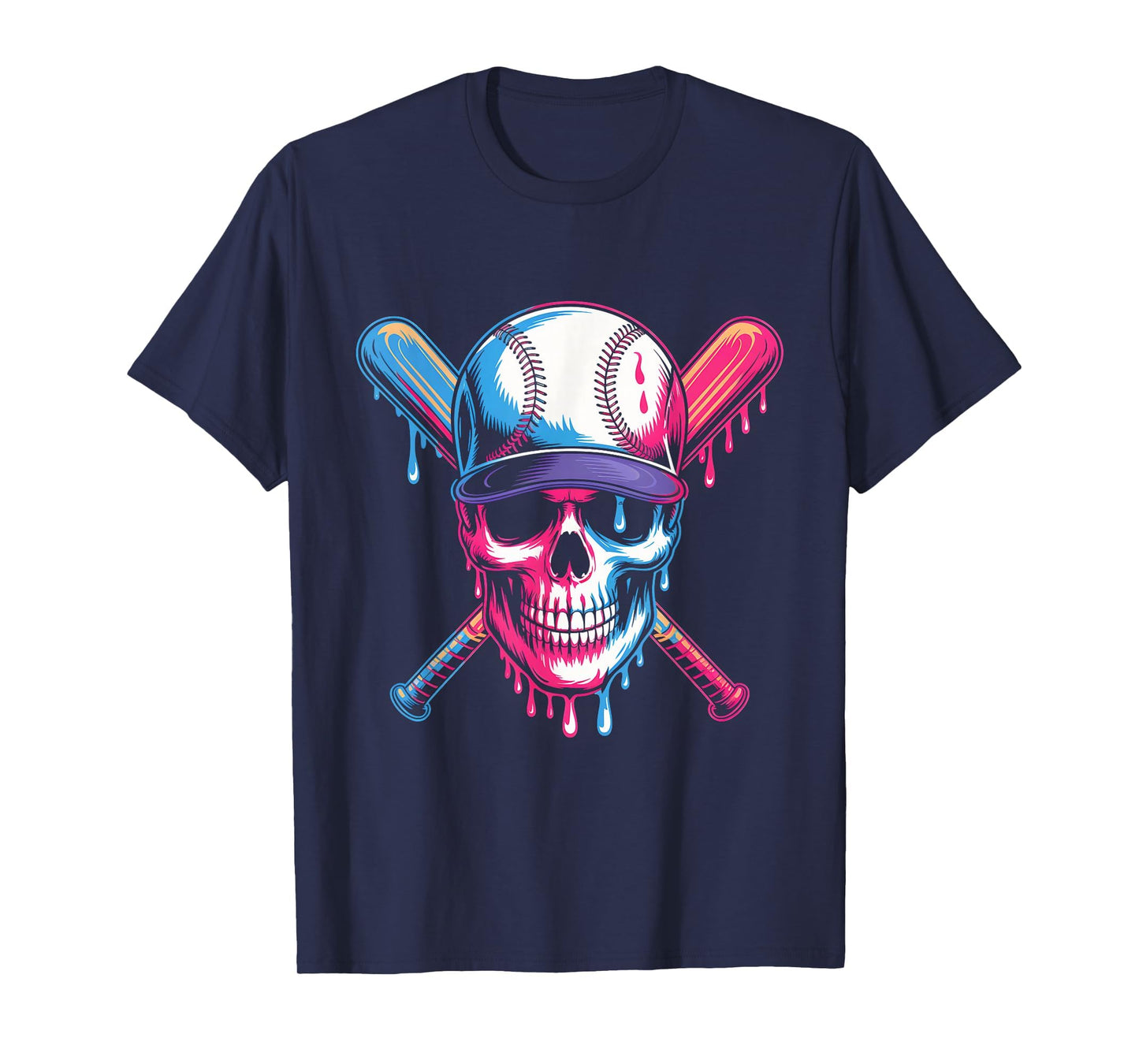 Baseball Skull Bats Dripping Colors T-Shirt - Novelty Apparel Men Women - T-Shirt, Sweatshirt, Hoodie
