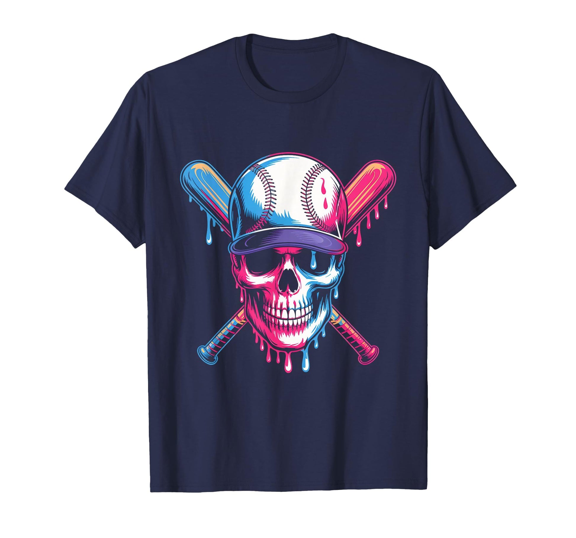 Baseball Skull Bats Dripping Colors T-Shirt - Novelty Apparel Men Women - T-Shirt, Sweatshirt, Hoodie