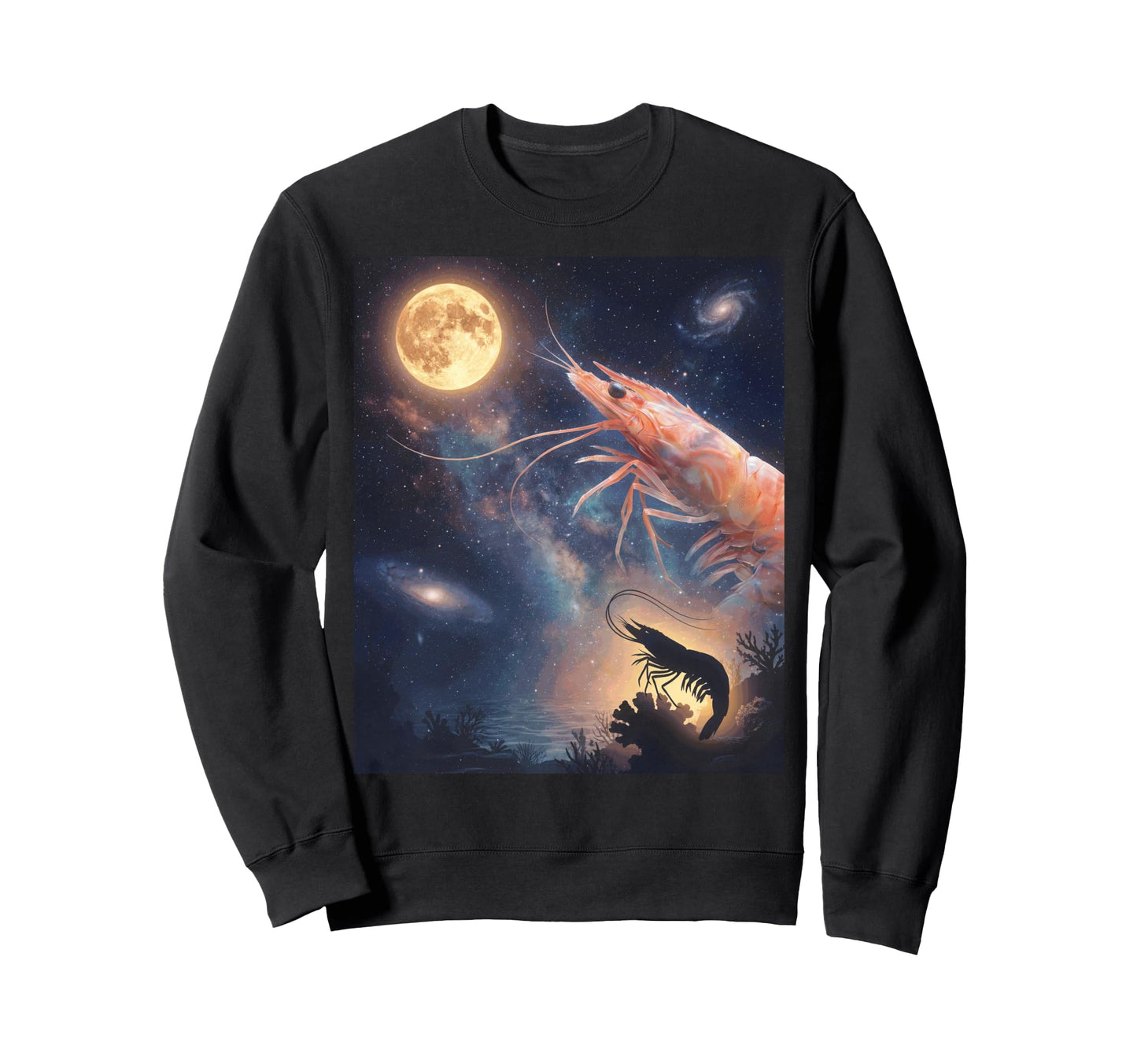 Shrimp Art Celestial Moon Galaxy Sweatshirt - Custom Art Print for Adults - T-Shirt, Sweatshirt, Hoodie