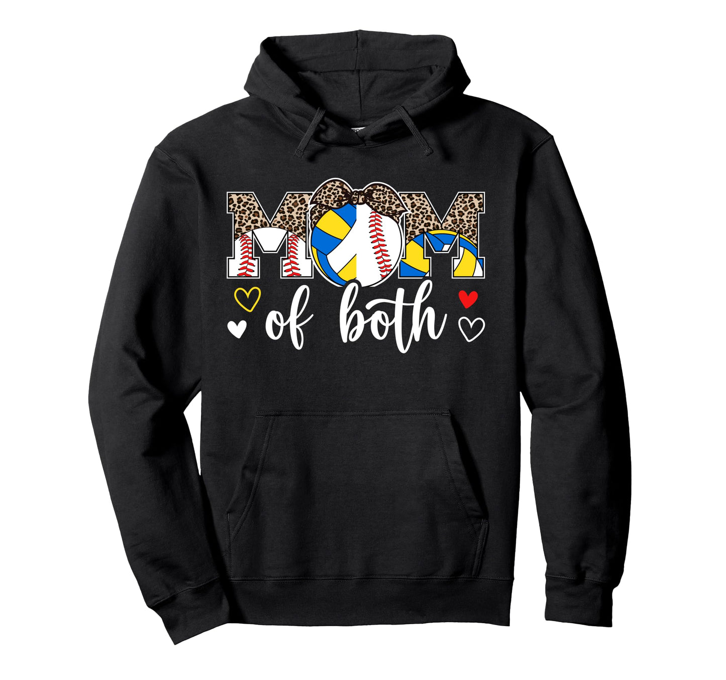 Mom Both Leopard Volleyball Baseball Mom Hoodie - Unique Graphic for Adults - T-Shirt, Sweatshirt, Hoodie