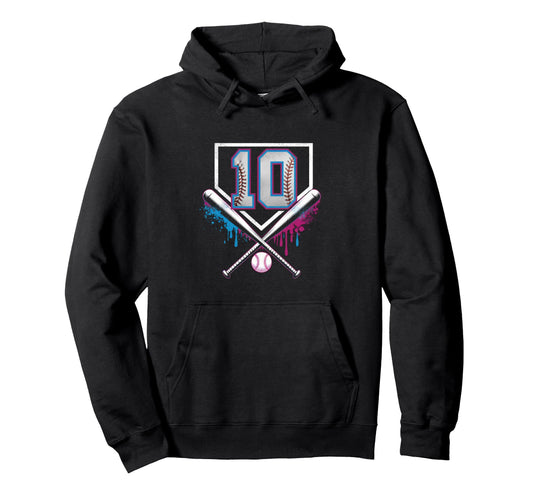10Th Birthday Baseball Home Ice Cream Hoodie - Aesthetic Graphic Unisex - T-Shirt, Sweatshirt, Hoodie