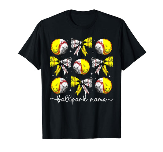 Ballpark Mama Coquette Softball T-Shirt - Graphic Print for Adults - T-Shirt, Sweatshirt, Hoodie