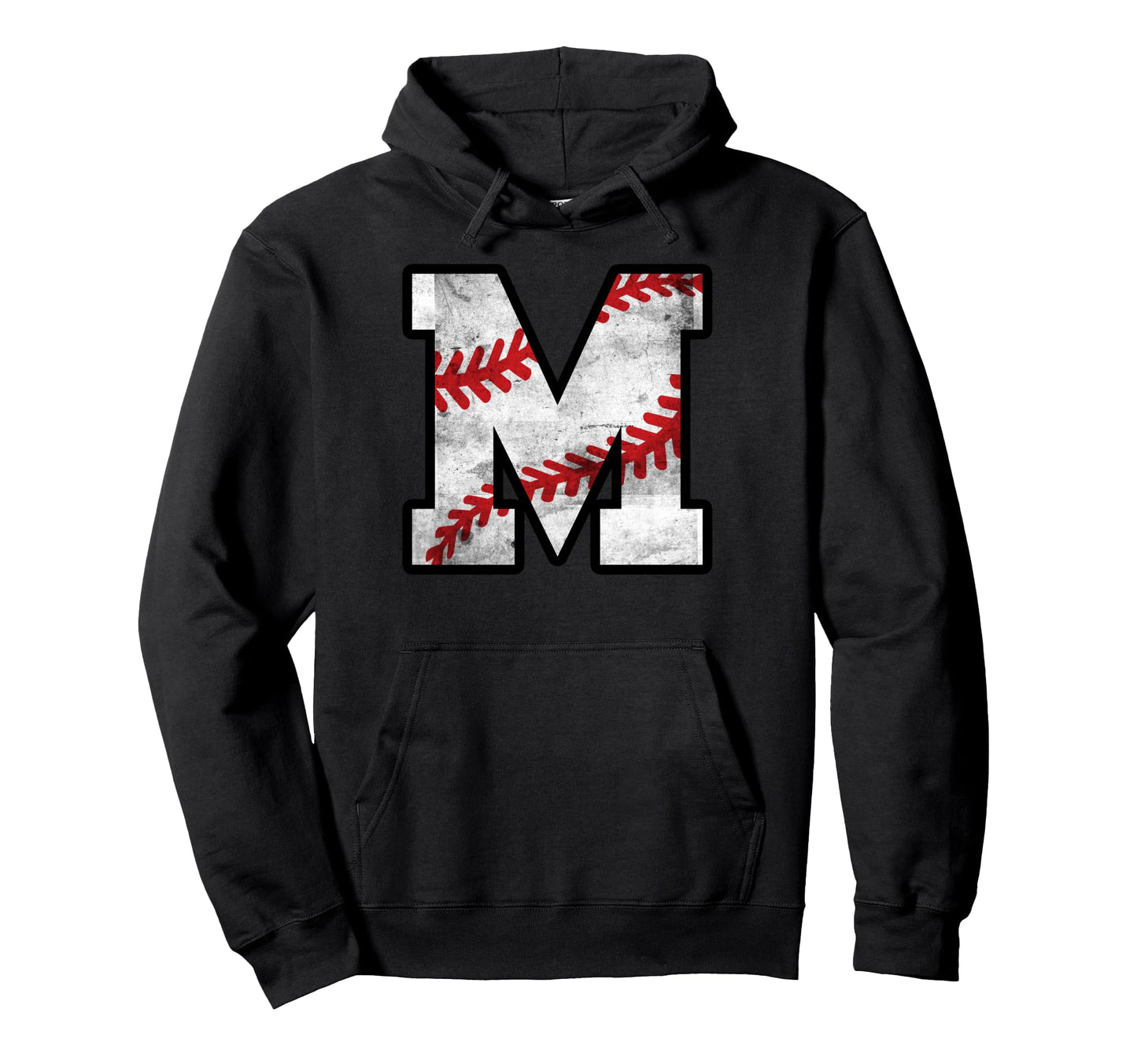 Distressed Baseball Letter M Hoodie - Trendy Graphic for Adults - T-Shirt, Sweatshirt, Hoodie