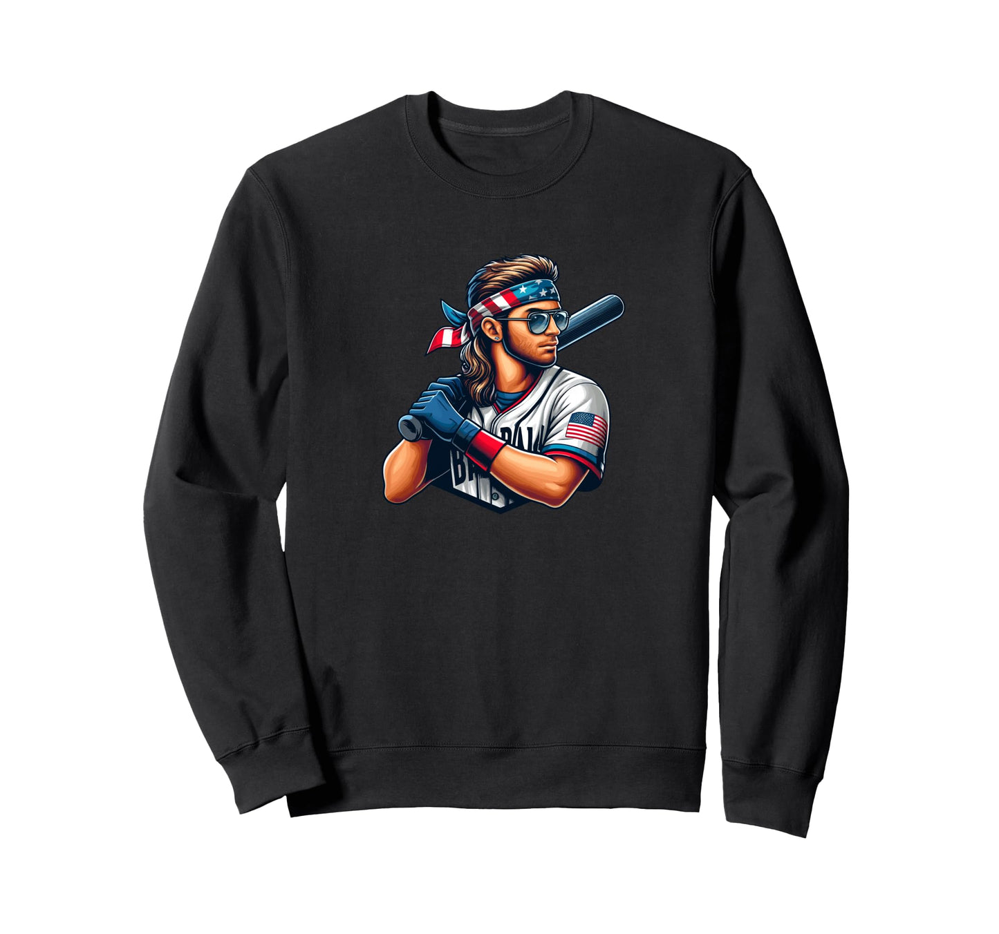 Baseball Player Mullet American Sweatshirt - Fun Novelty Design for Adults - T-Shirt, Sweatshirt, Hoodie