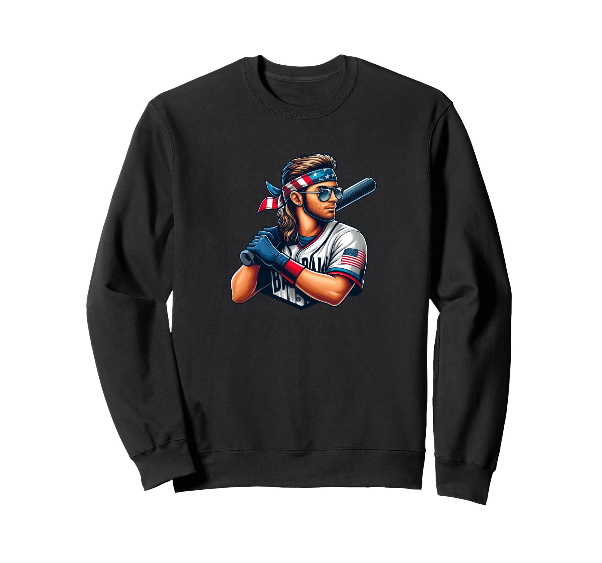 Baseball Player Mullet American Sweatshirt - Fun Novelty Design for Adults - T-Shirt, Sweatshirt, Hoodie