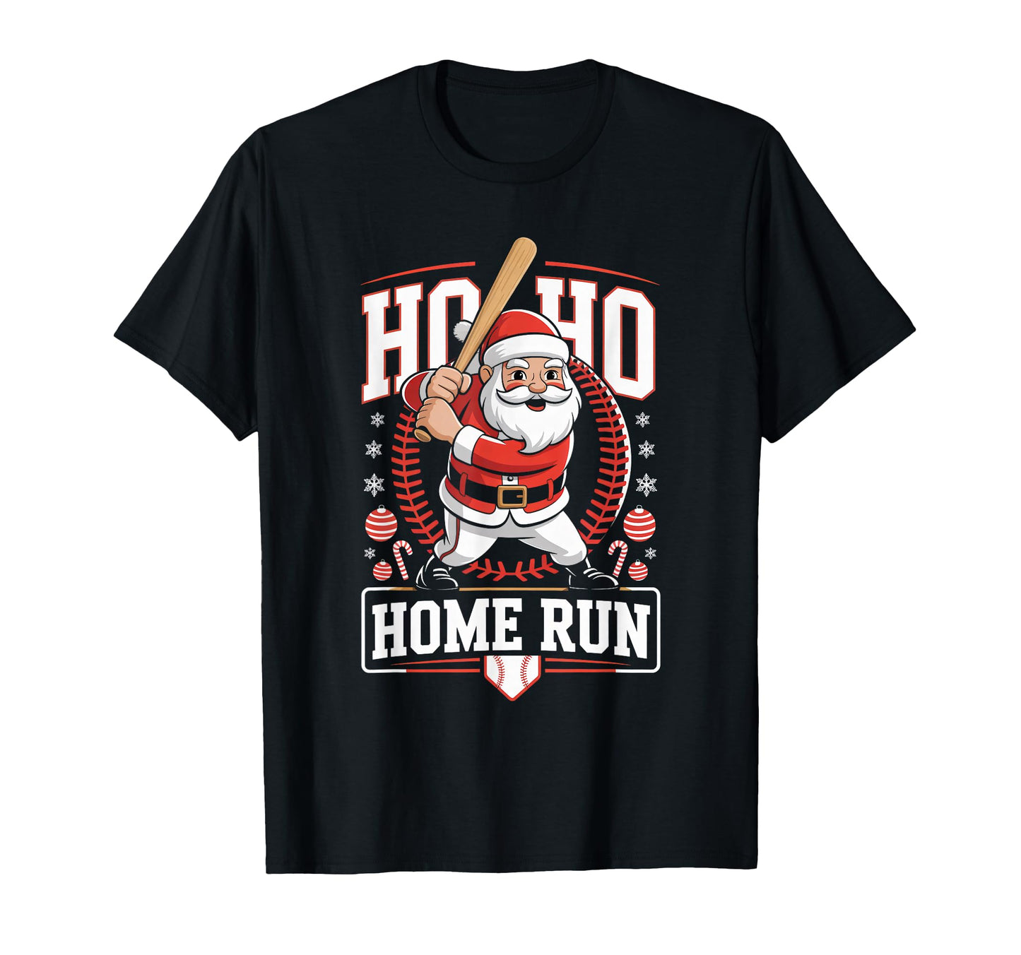 Ho Ho Home Run Baseball Funny Santa T-Shirt - Aesthetic Graphic for Adults - T-Shirt, Sweatshirt, Hoodie