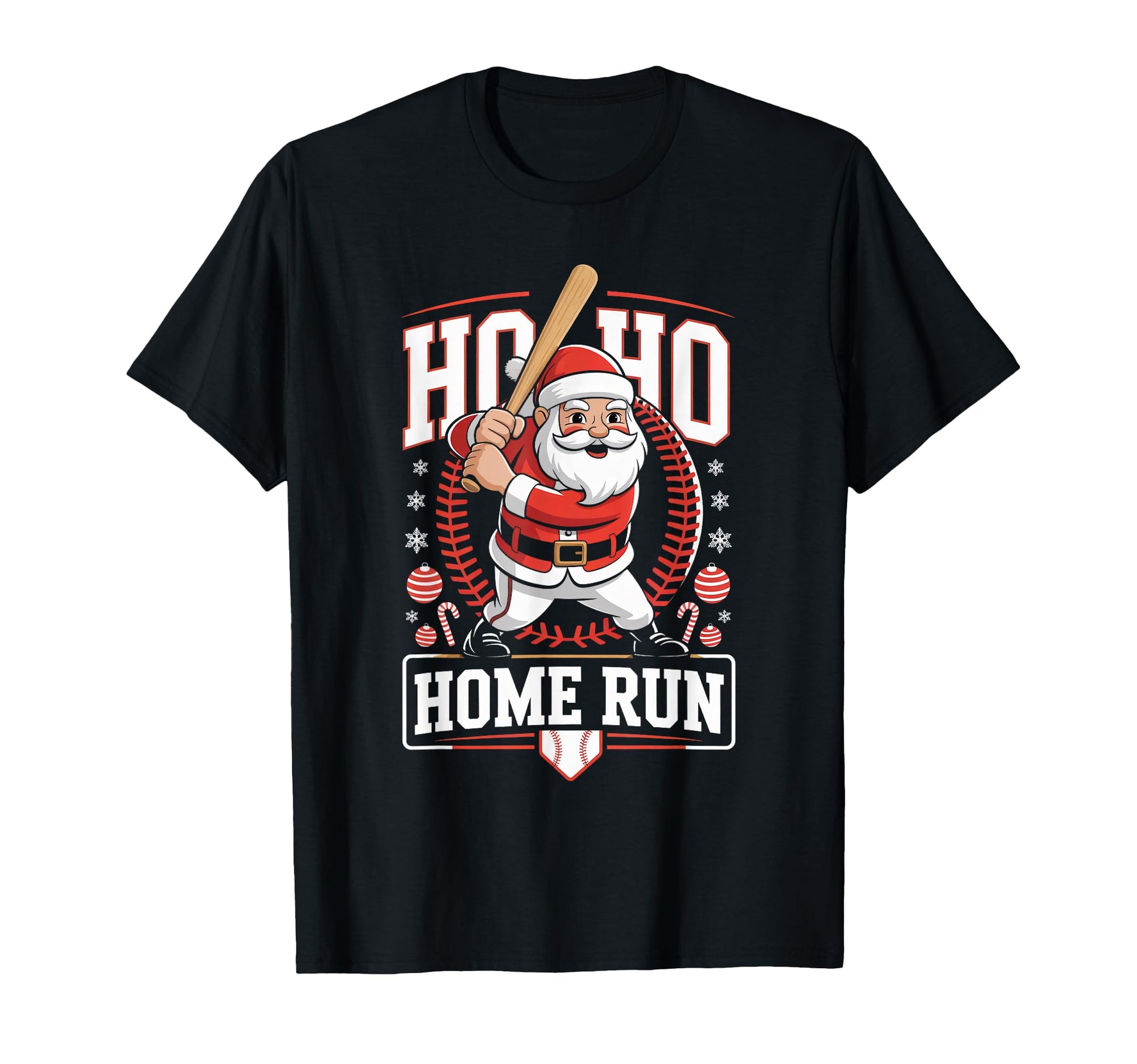 Ho Ho Home Run Baseball Funny Santa T-Shirt - Aesthetic Graphic for Adults - T-Shirt, Sweatshirt, Hoodie
