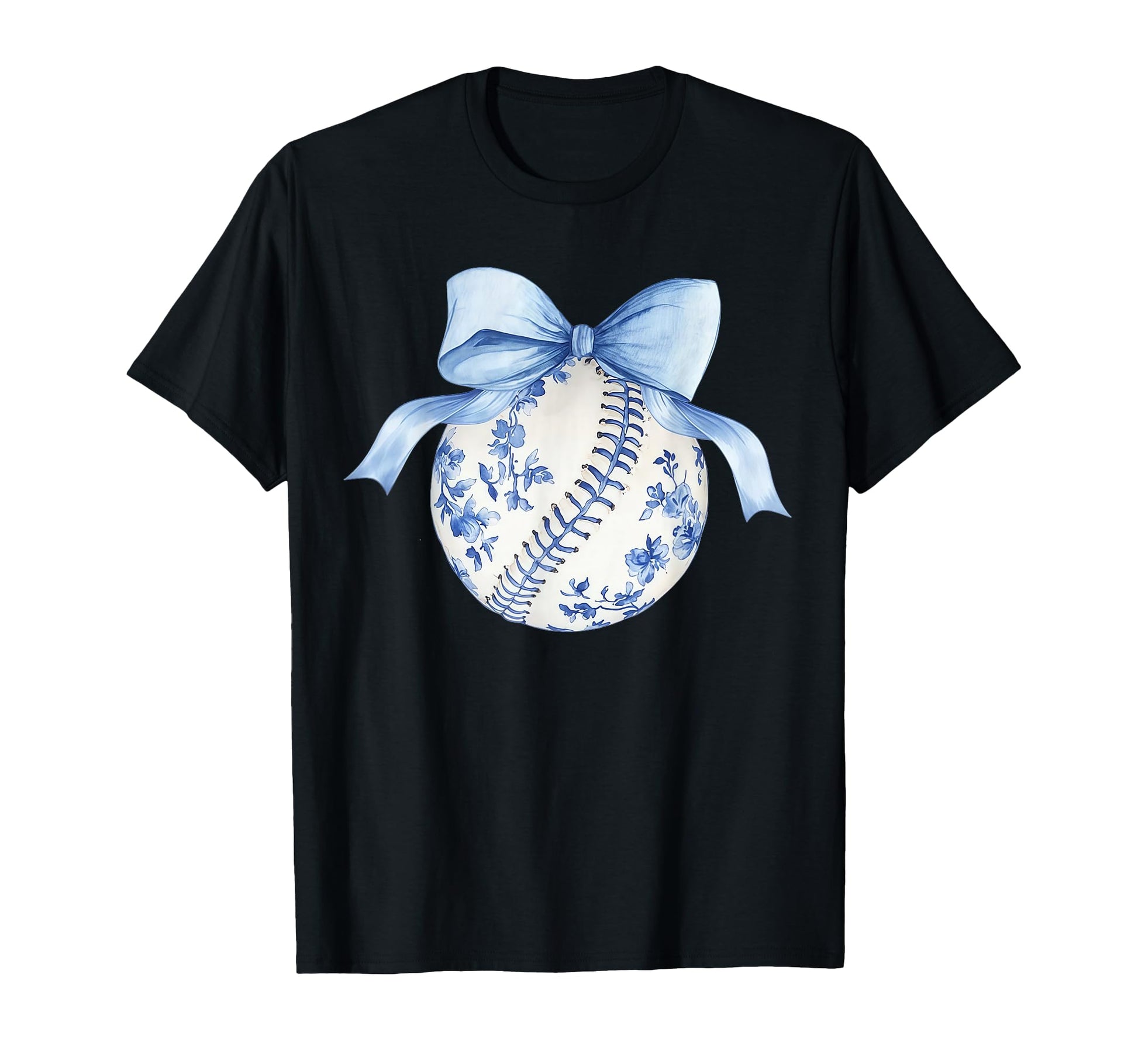 Blue Chinoiserie Baseball Coquette Bow T-Shirt - Novelty Apparel Men Women - T-Shirt, Sweatshirt, Hoodie