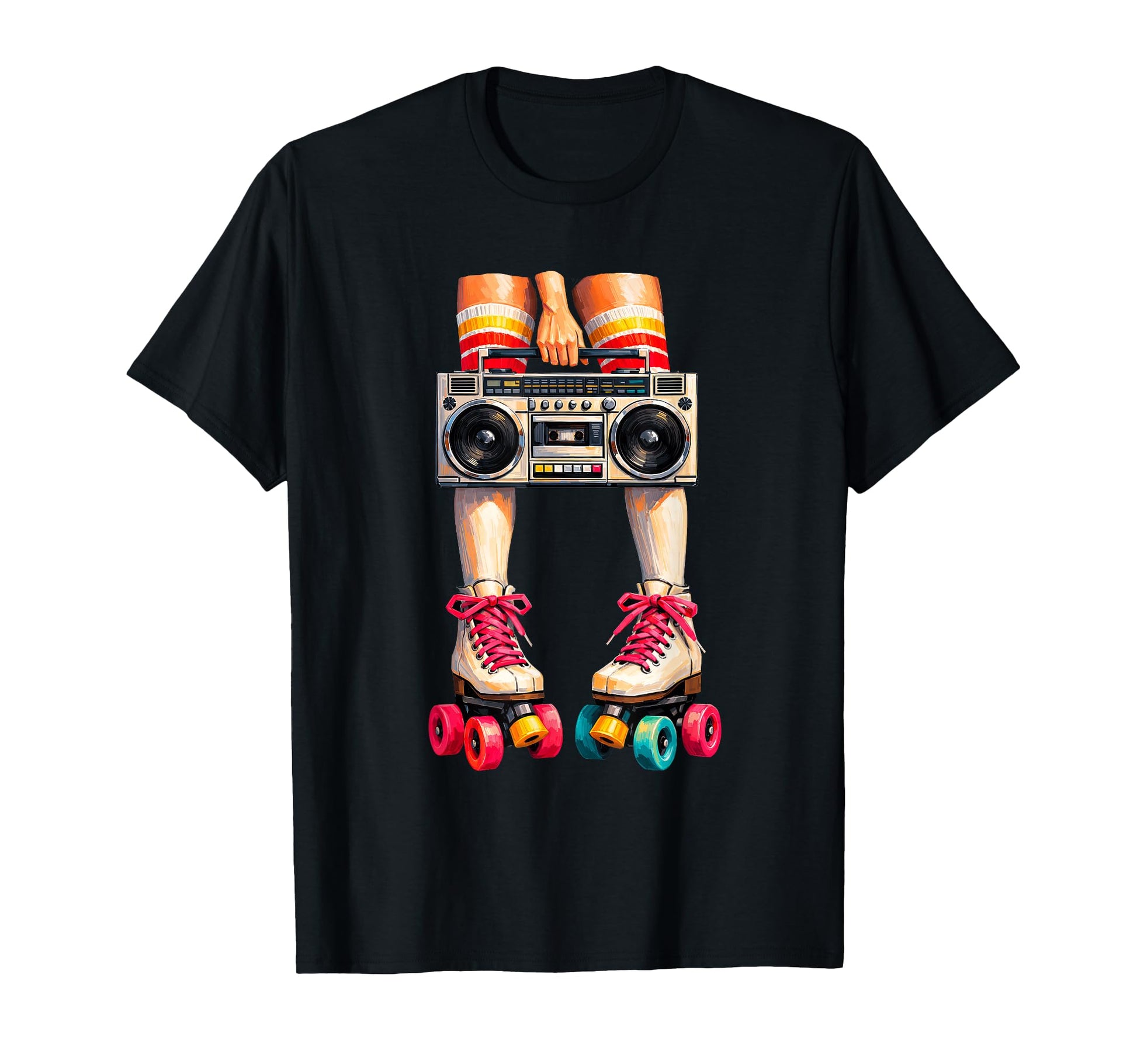 Rollerskates Boombox 80S Party Down T-Shirt - Unique Graphic for Adults - T-Shirt, Sweatshirt, Hoodie