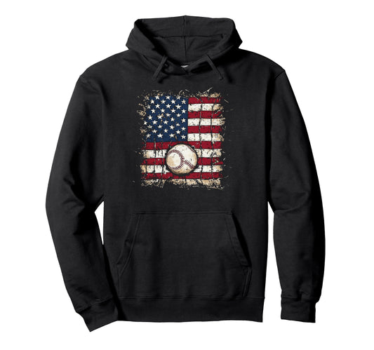 American Flag Baseball Distressed Usa Hoodie - Novelty Apparel for Adults - T-Shirt, Sweatshirt, Hoodie