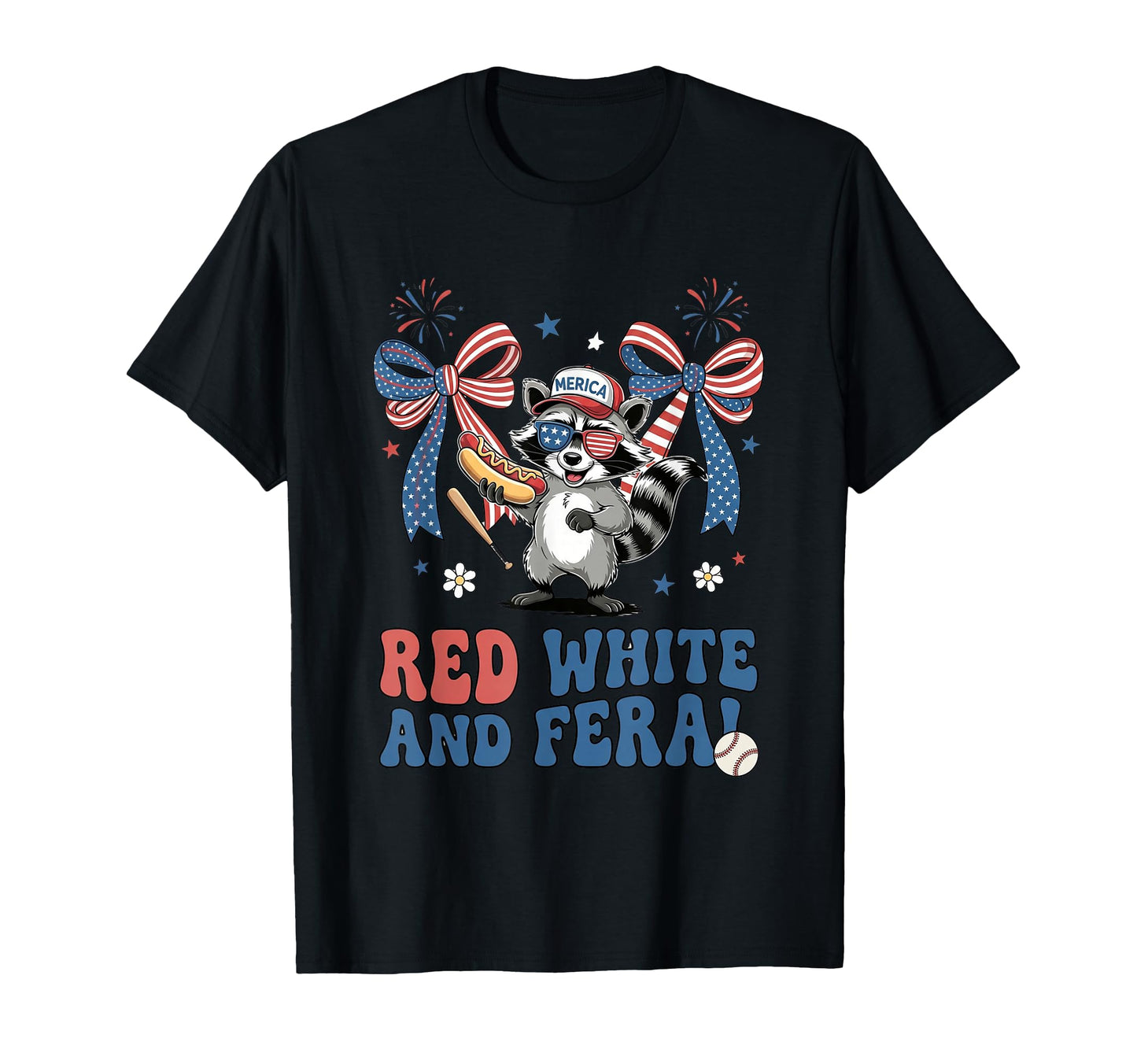 Red White And Feral Patriotic Raccoon T-Shirt - Unique Graphic Unisex - T-Shirt, Sweatshirt, Hoodie