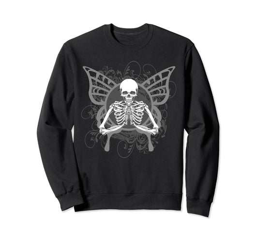 Aesthetic Y2K Fairy Wings Skeleton Sweatshirt - Novelty Apparel for Adults - T-Shirt, Sweatshirt, Hoodie