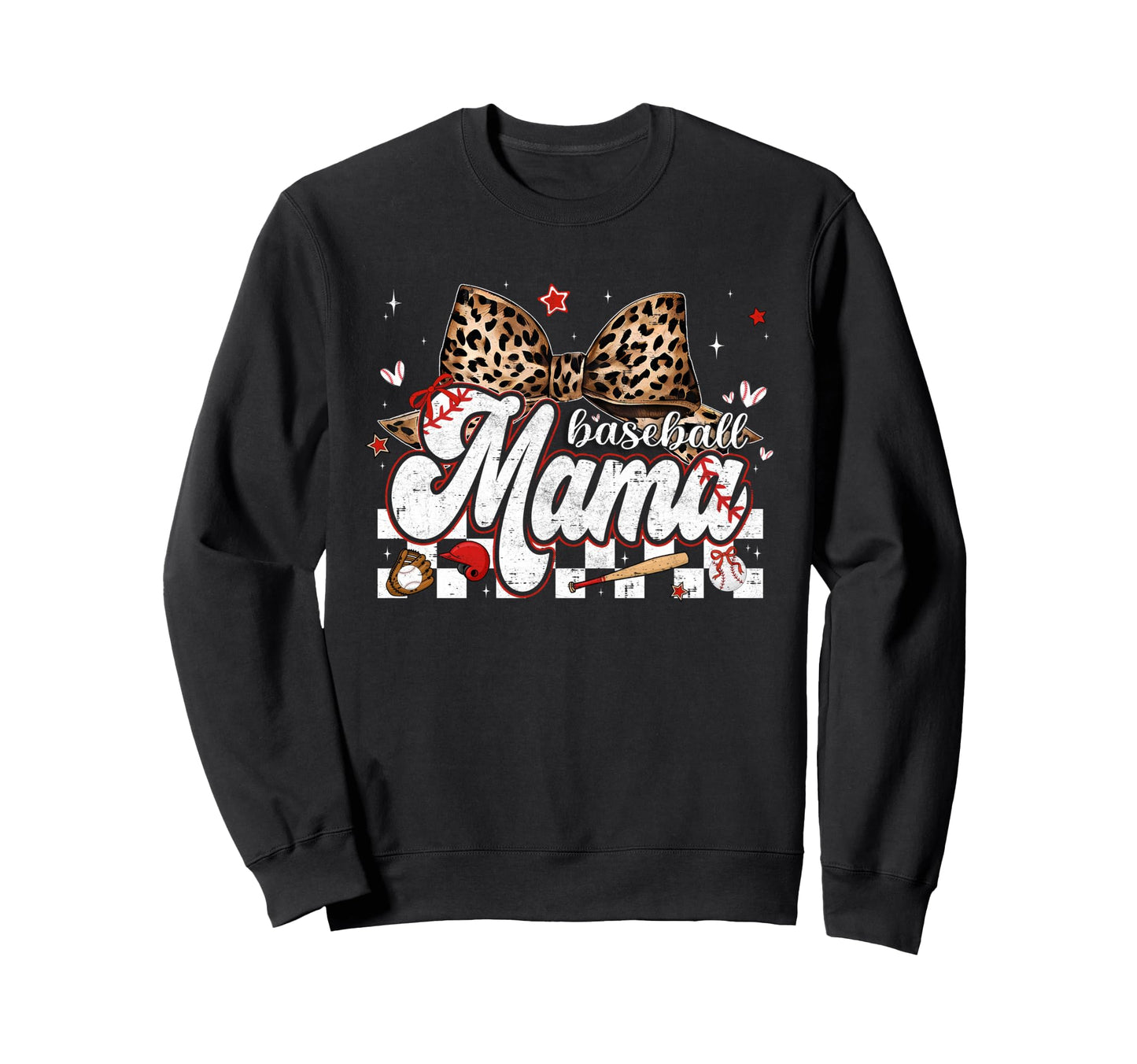 Baseball Mama Leopard Bow Mothers Sweatshirt - Streetwear Style Men Women - T-Shirt, Sweatshirt, Hoodie
