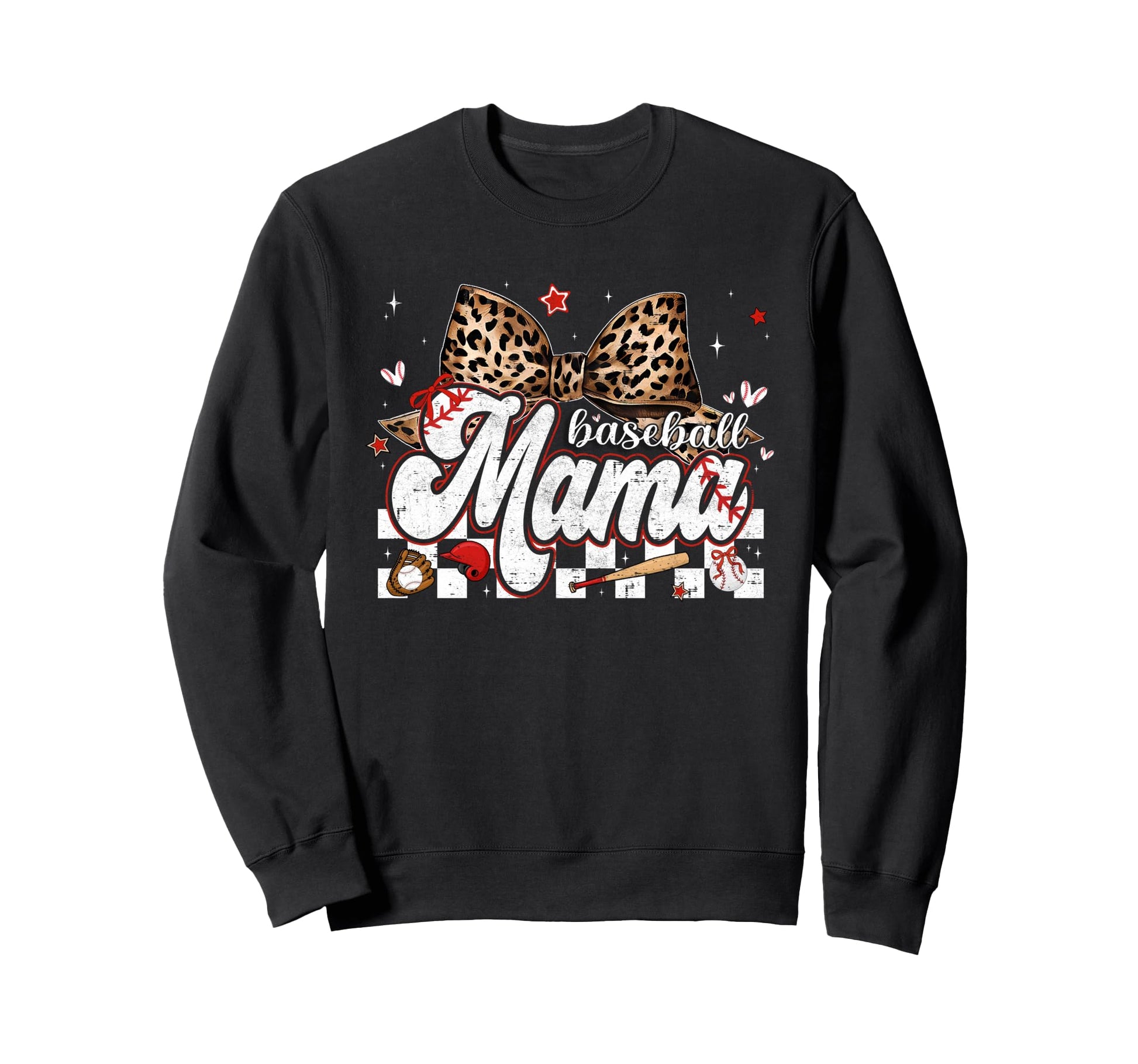 Baseball Mama Leopard Bow Mothers Sweatshirt - Streetwear Style Men Women - T-Shirt, Sweatshirt, Hoodie