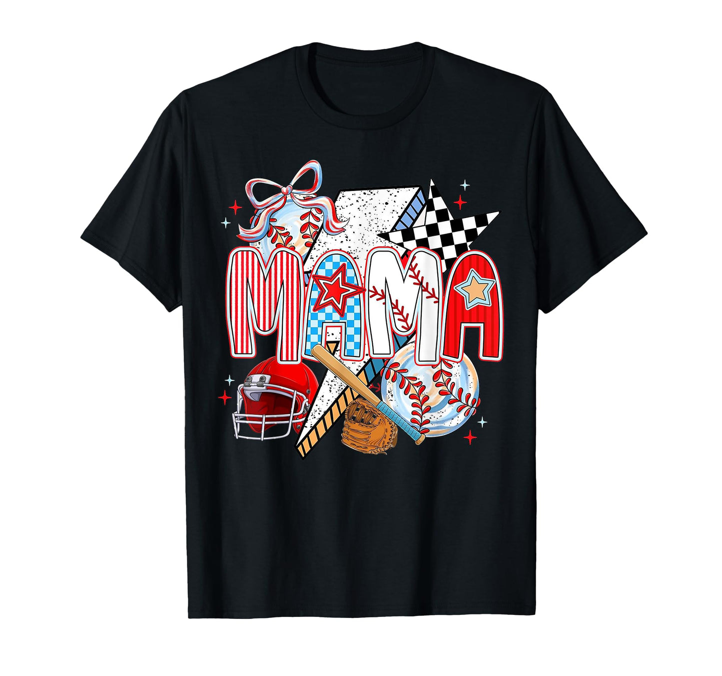 Baseball Mama Coquette Checkered T-Shirt - Minimalist Print for Adults - T-Shirt, Sweatshirt, Hoodie