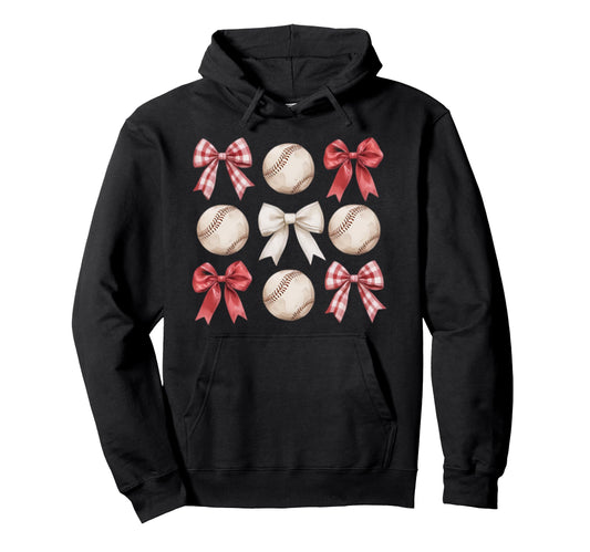 Baseball Coquette Bow Mom Sister Hoodie - Custom Art Print for Adults - T-Shirt, Sweatshirt, Hoodie