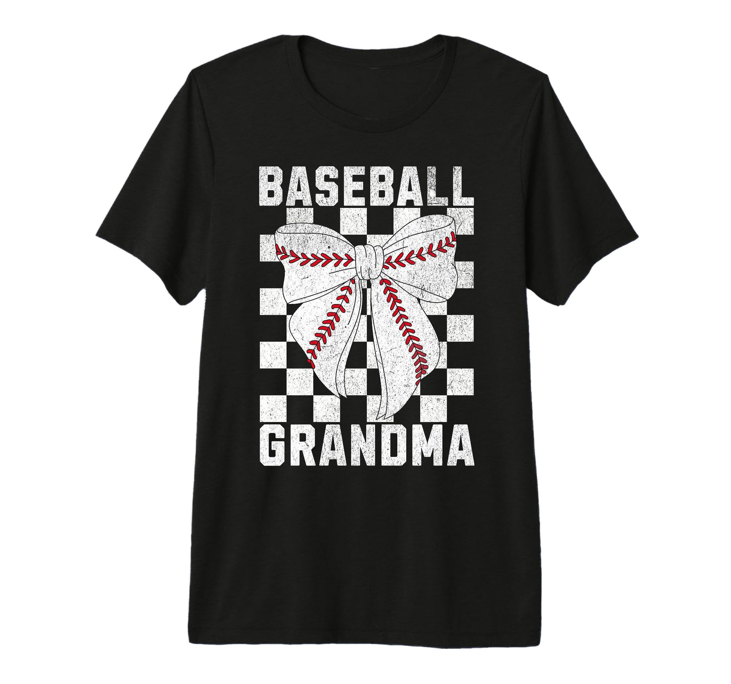 Baseball Grandma Coquette Bow Checkered T-Shirt - Unique Graphic Men Women - T-Shirt, Sweatshirt, Hoodie