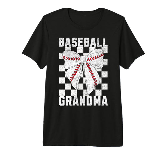 Baseball Grandma Coquette Bow Checkered T-Shirt - Unique Graphic Men Women - T-Shirt, Sweatshirt, Hoodie