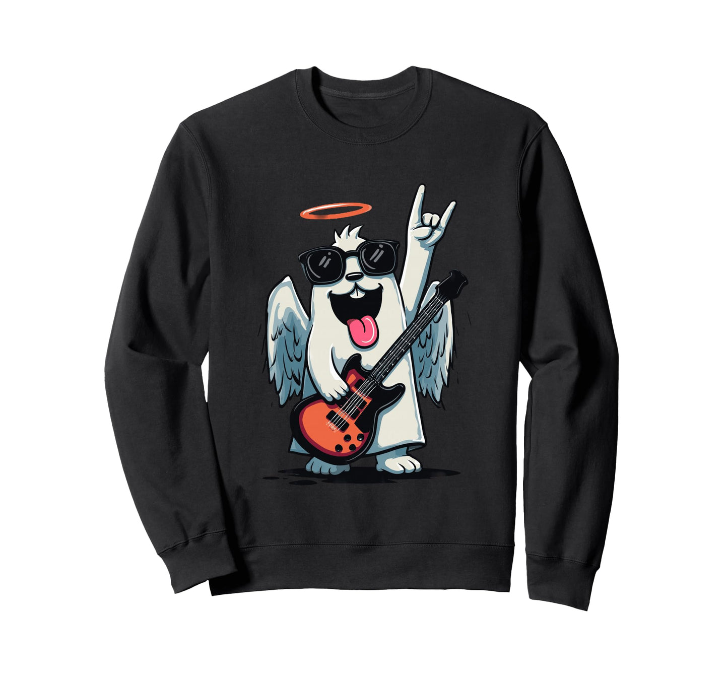 Dog Angel Rock Music Guitar Player Sweatshirt - Minimalist Print Men Women - T-Shirt, Sweatshirt, Hoodie