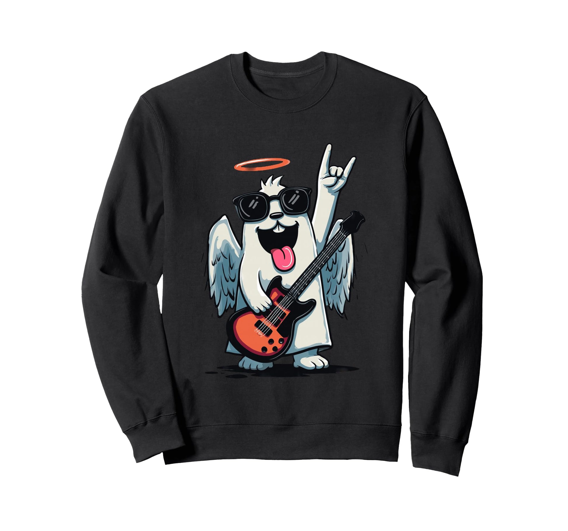 Dog Angel Rock Music Guitar Player Sweatshirt - Minimalist Print Men Women - T-Shirt, Sweatshirt, Hoodie