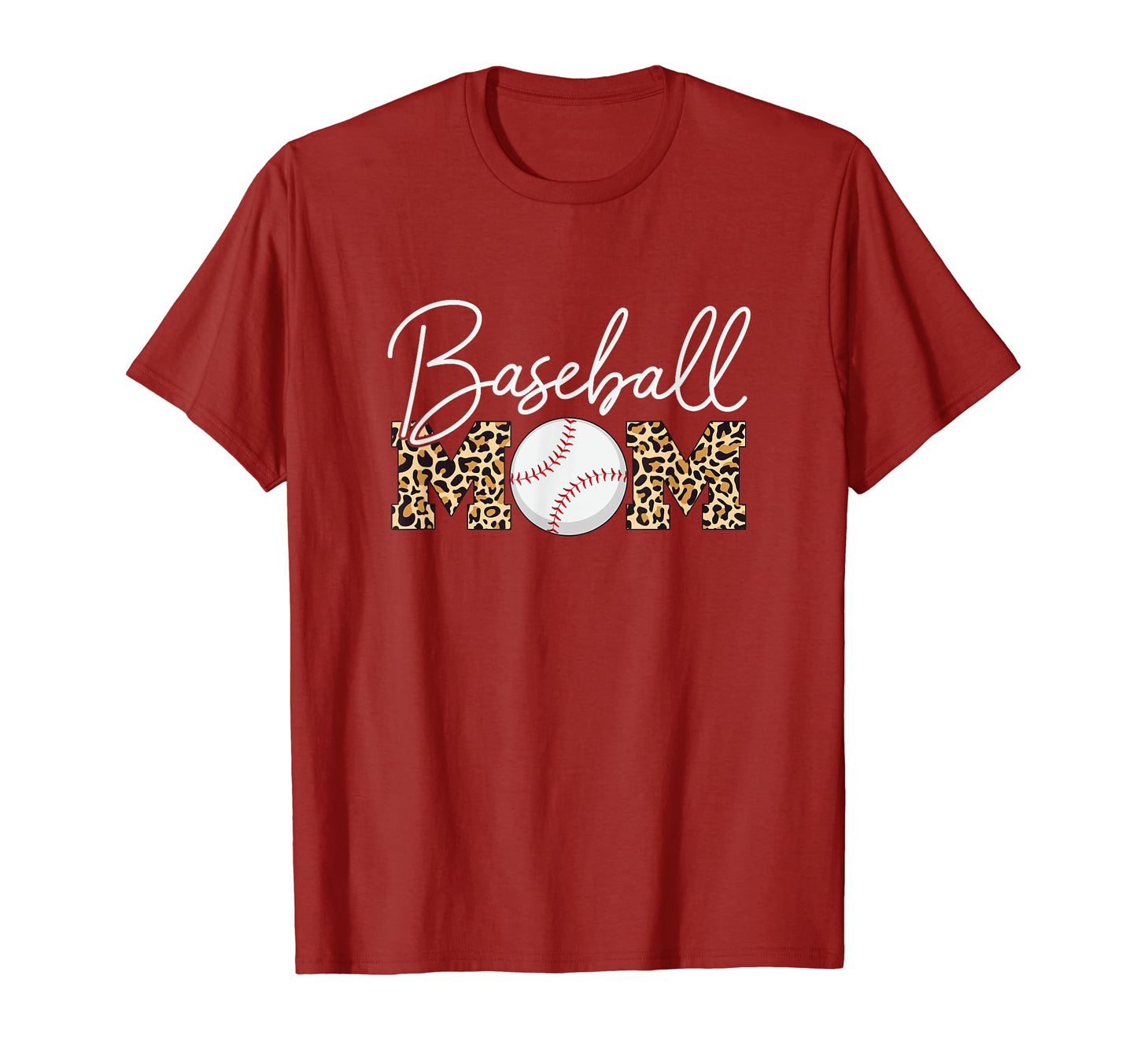 Baseball Mom Leopard Crimson Maroon T-Shirt - Trendy Graphic for Adults - T-Shirt, Sweatshirt, Hoodie