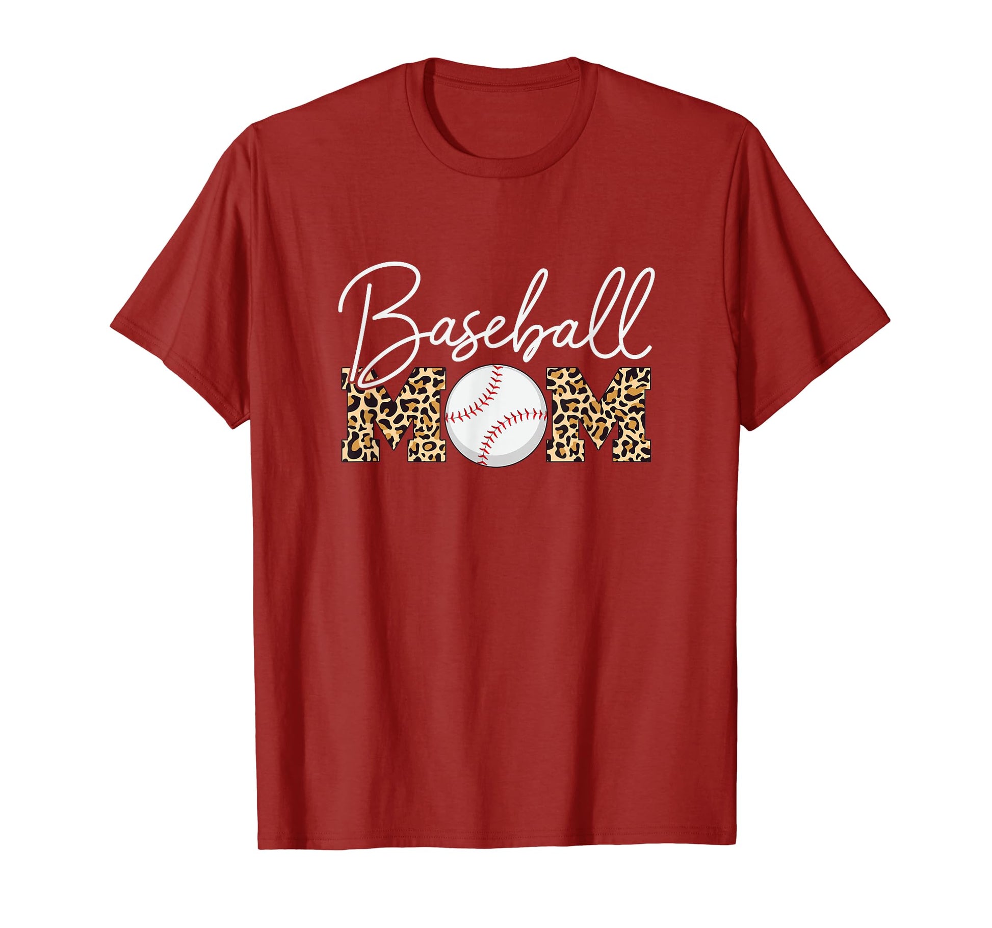 Baseball Mom Leopard Crimson Maroon T-Shirt - Trendy Graphic for Adults - T-Shirt, Sweatshirt, Hoodie