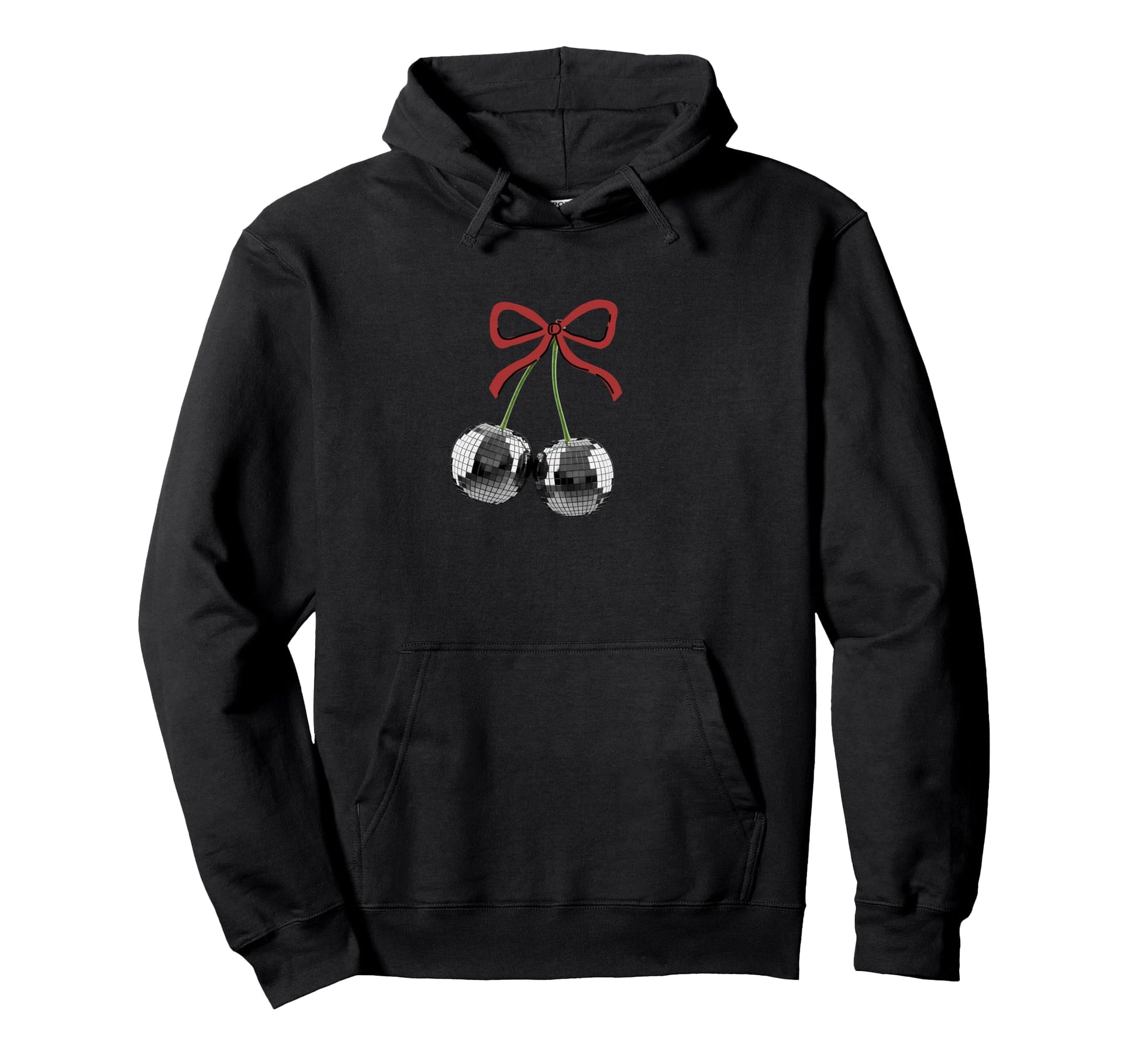 Maroon Red Bow Disco Cherry Balls Girly Hoodie - Trendy Graphic for Adults - T-Shirt, Sweatshirt, Hoodie