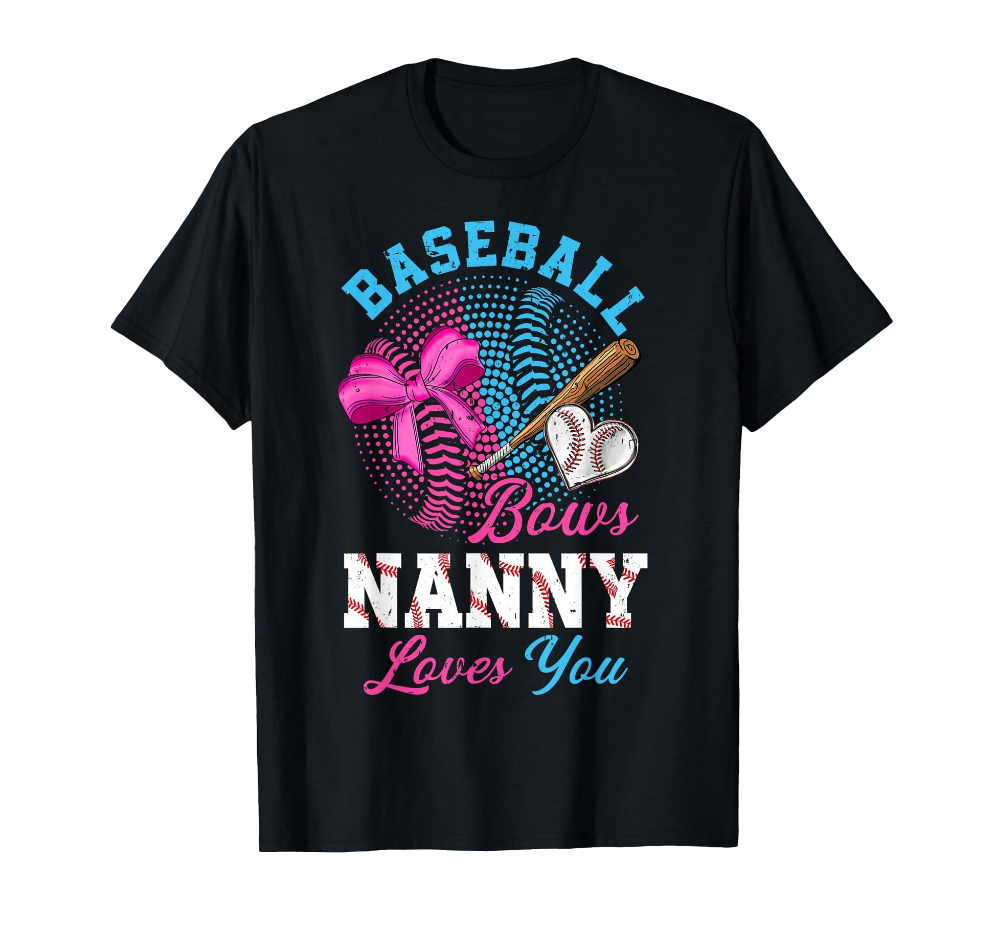 Baseball Or Bows Gender Reveal Nanny T-Shirt - Custom Art Print Men Women - T-Shirt, Sweatshirt, Hoodie
