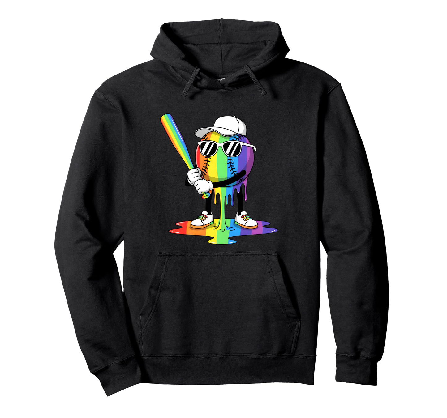 Rainbow Drip Baseball Cartoon Colorful Hoodie - Novelty Apparel Men Women - T-Shirt, Sweatshirt, Hoodie