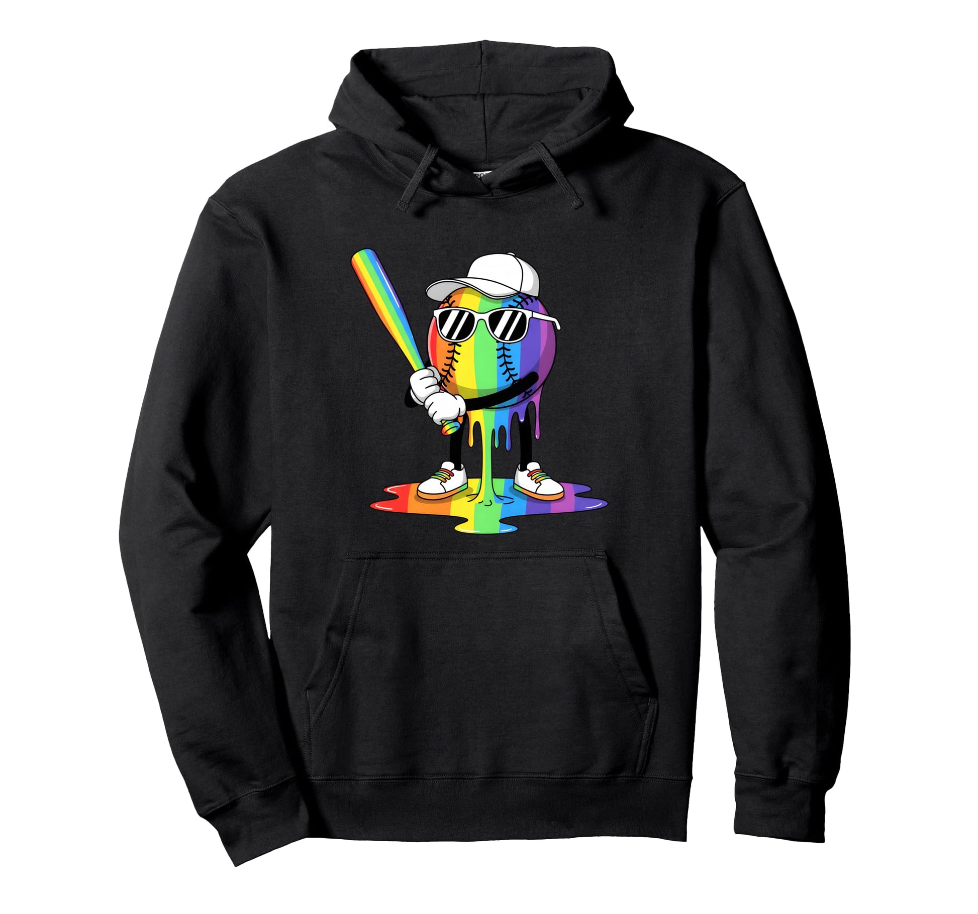 Rainbow Drip Baseball Cartoon Colorful Hoodie - Novelty Apparel Men Women - T-Shirt, Sweatshirt, Hoodie