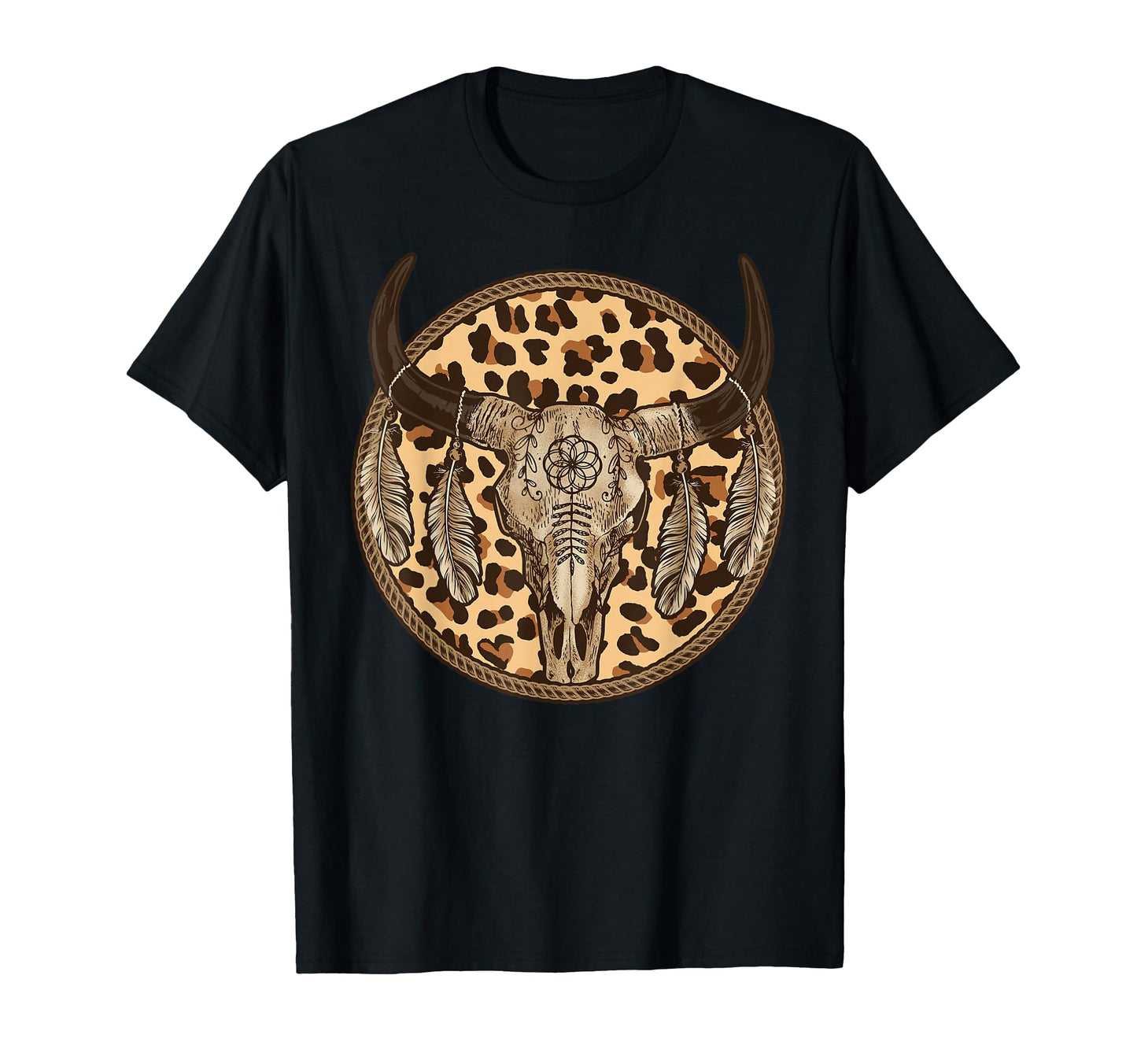 Leopard Boho Longhorn Skull T-Shirt - Fun Novelty Design for Adults - T-Shirt, Sweatshirt, Hoodie