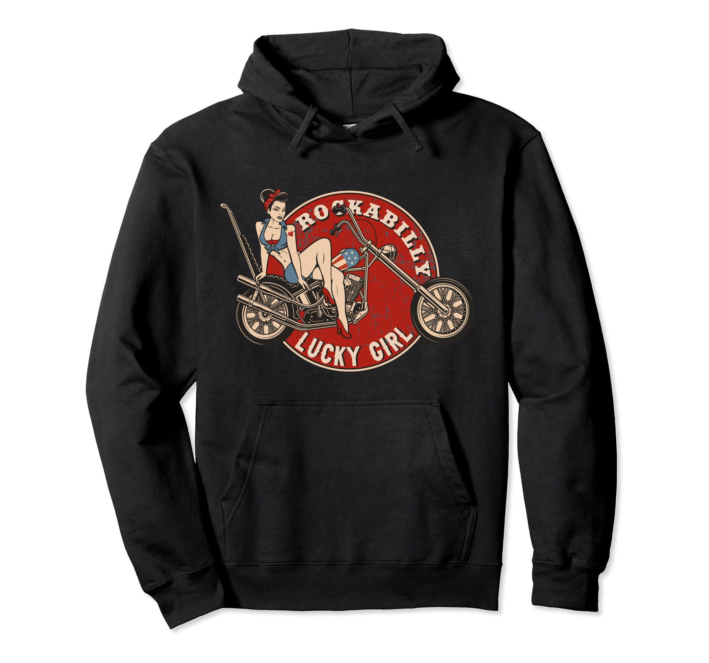 Motorcycle Pinup Old School Rockabilly Lucky Hoodie - Graphic Print Unisex - T-Shirt, Sweatshirt, Hoodie
