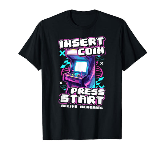 Arcade Machine Insert Coin Press Start T-Shirt - Graphic Print Unisex - T-Shirt, Sweatshirt, Hoodie