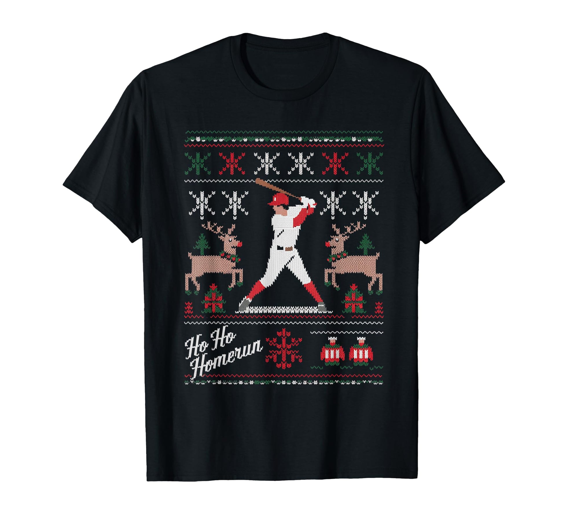 Baseball Softball Ho Ho Homerun Ugly T-Shirt - Graphic Print for Adults - T-Shirt, Sweatshirt, Hoodie