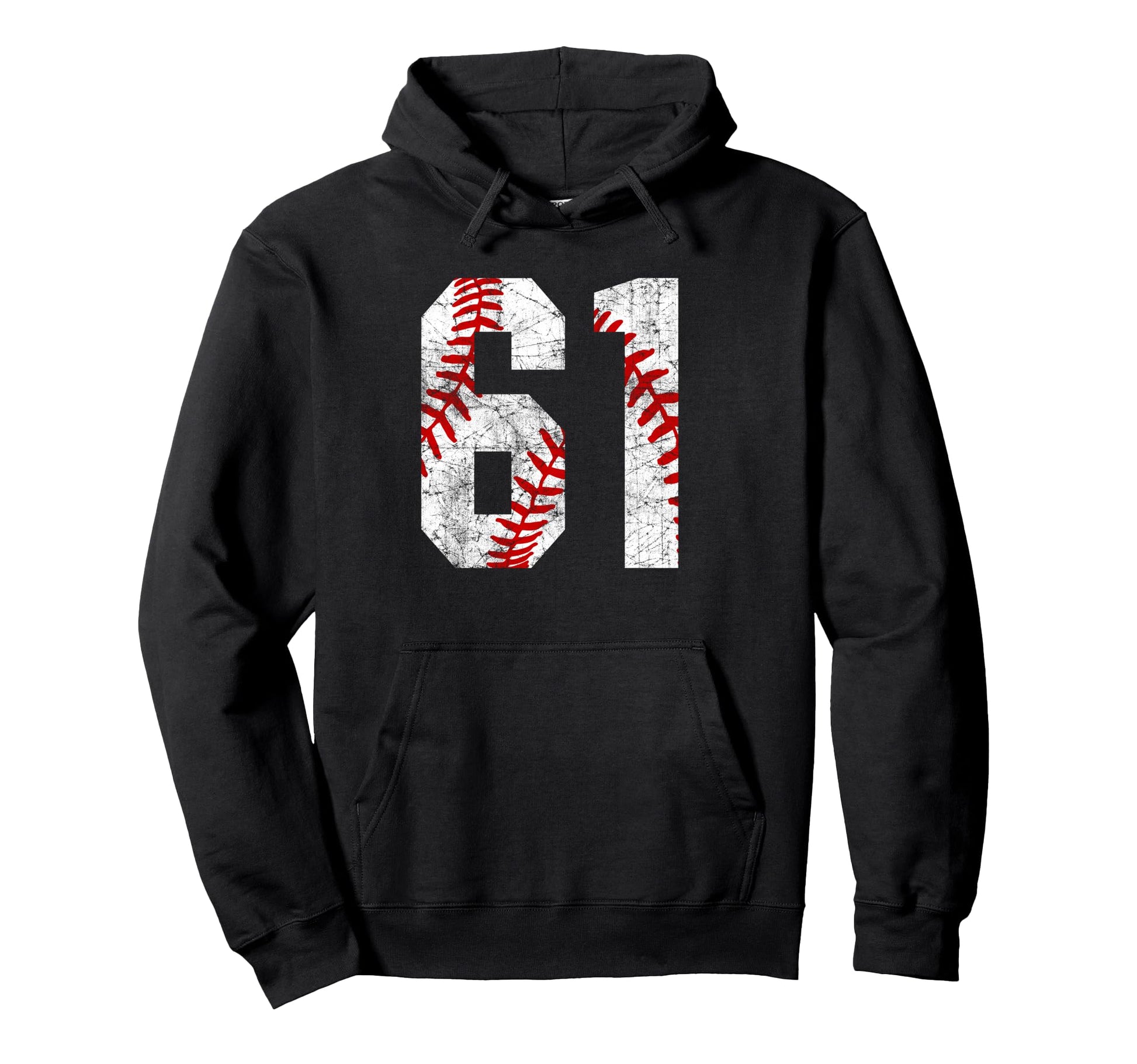 Distressed Baseball Number 61 Jersey Hoodie - Unique Graphic Unisex - T-Shirt, Sweatshirt, Hoodie