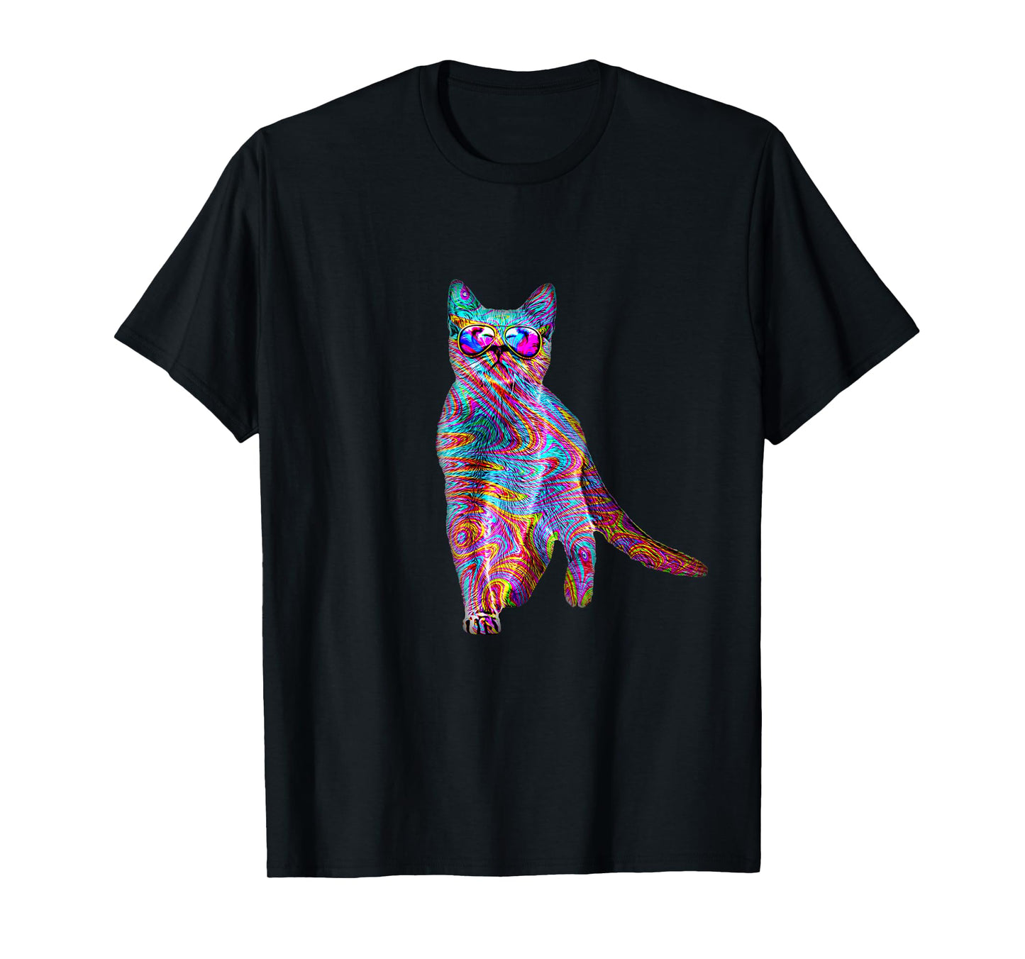 Psychedelic Cat Sunglasses Trippy T-Shirt - Trendy Graphic for Adults - T-Shirt, Sweatshirt, Hoodie